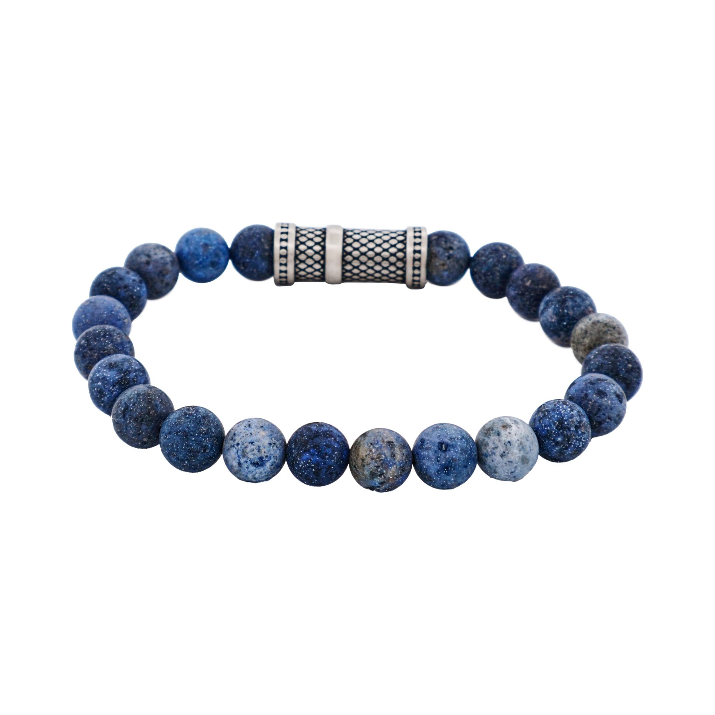 Dumortierite Stone Bracelet with Ion Plated Black Lattice Pattern Stainless Steel