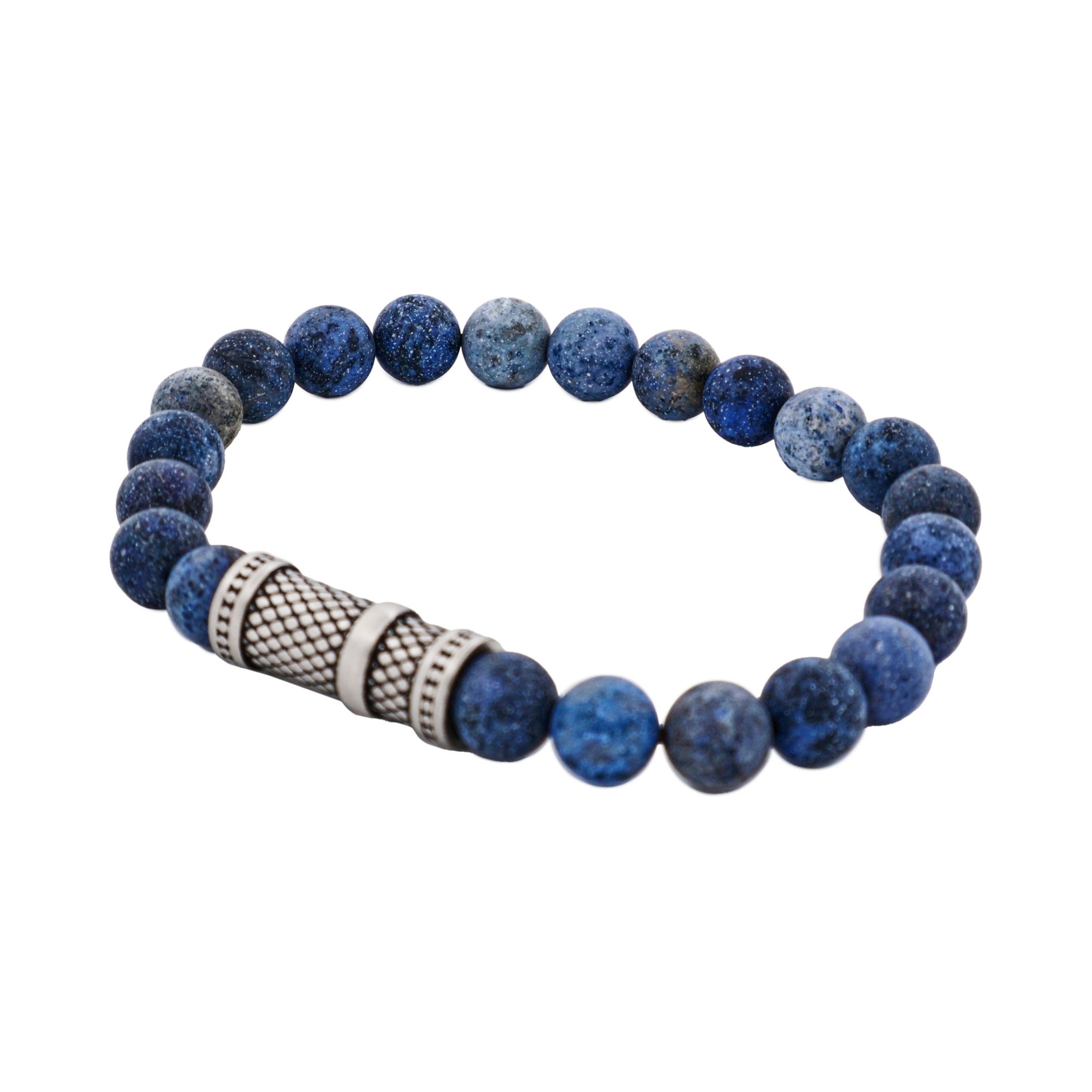 Dumortierite Stone Bracelet with Ion Plated Black Lattice Pattern Stainless Steel