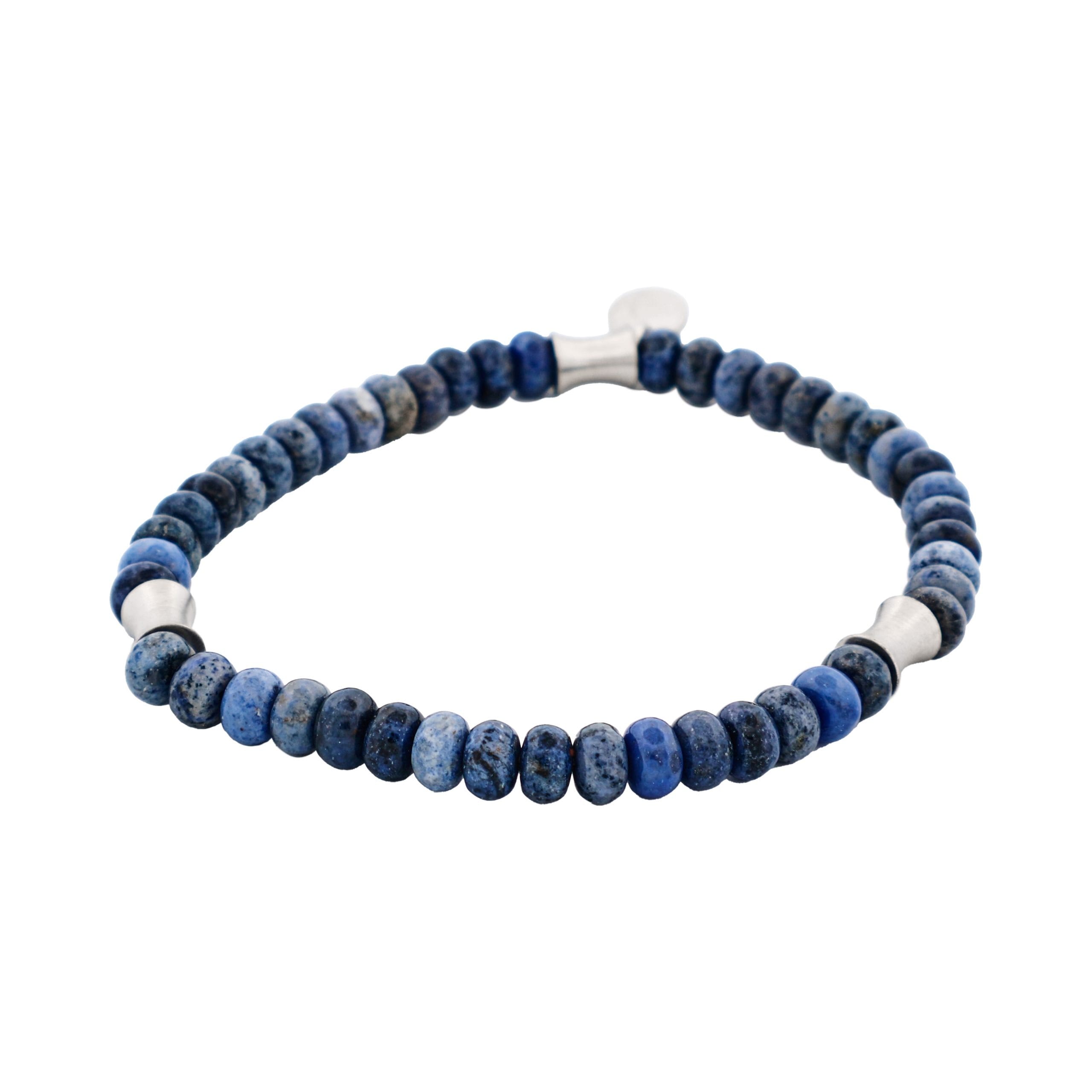 6mm Dumortierite Stone Beaded Stainless Steel Bracelet