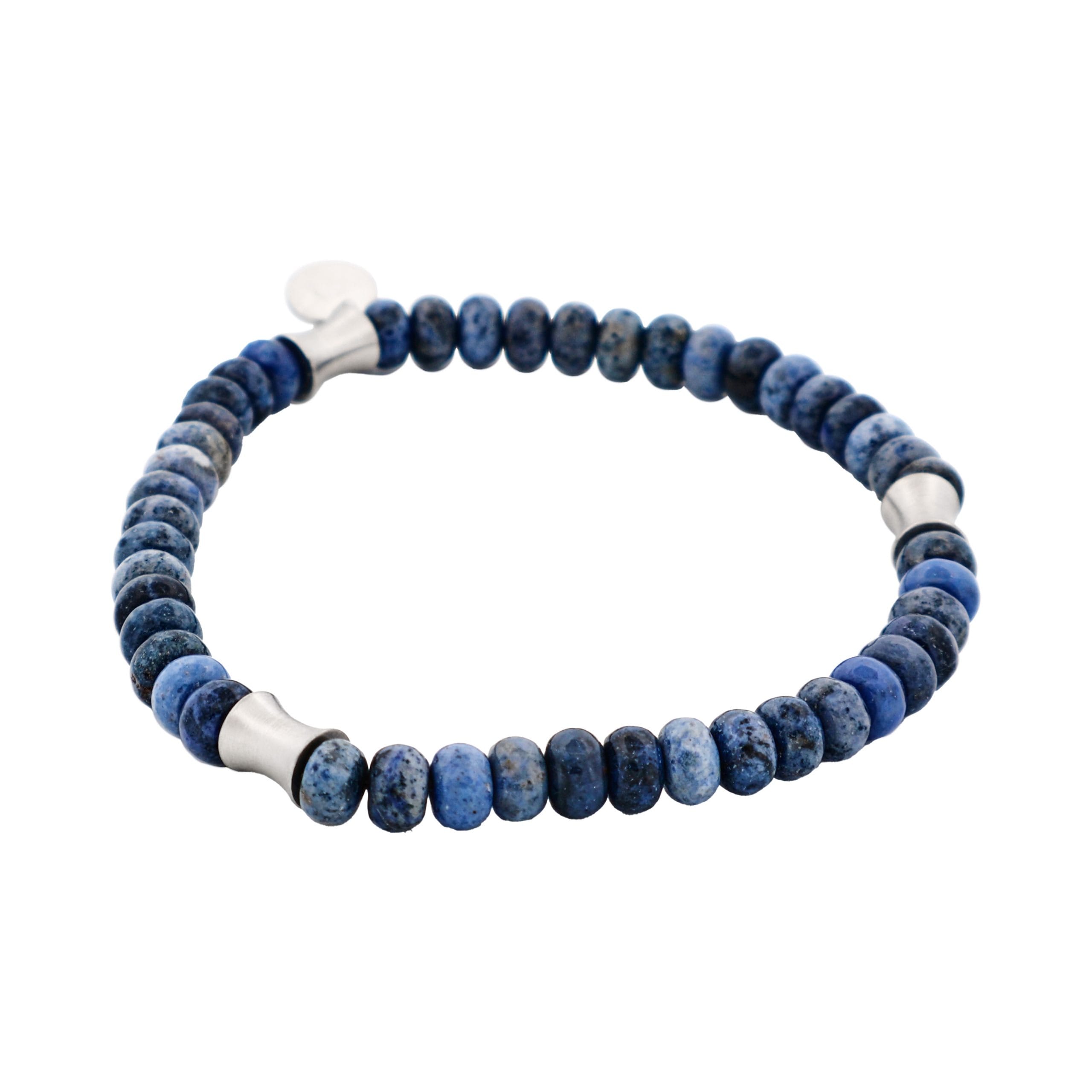 6mm Dumortierite Stone Beaded Stainless Steel Bracelet