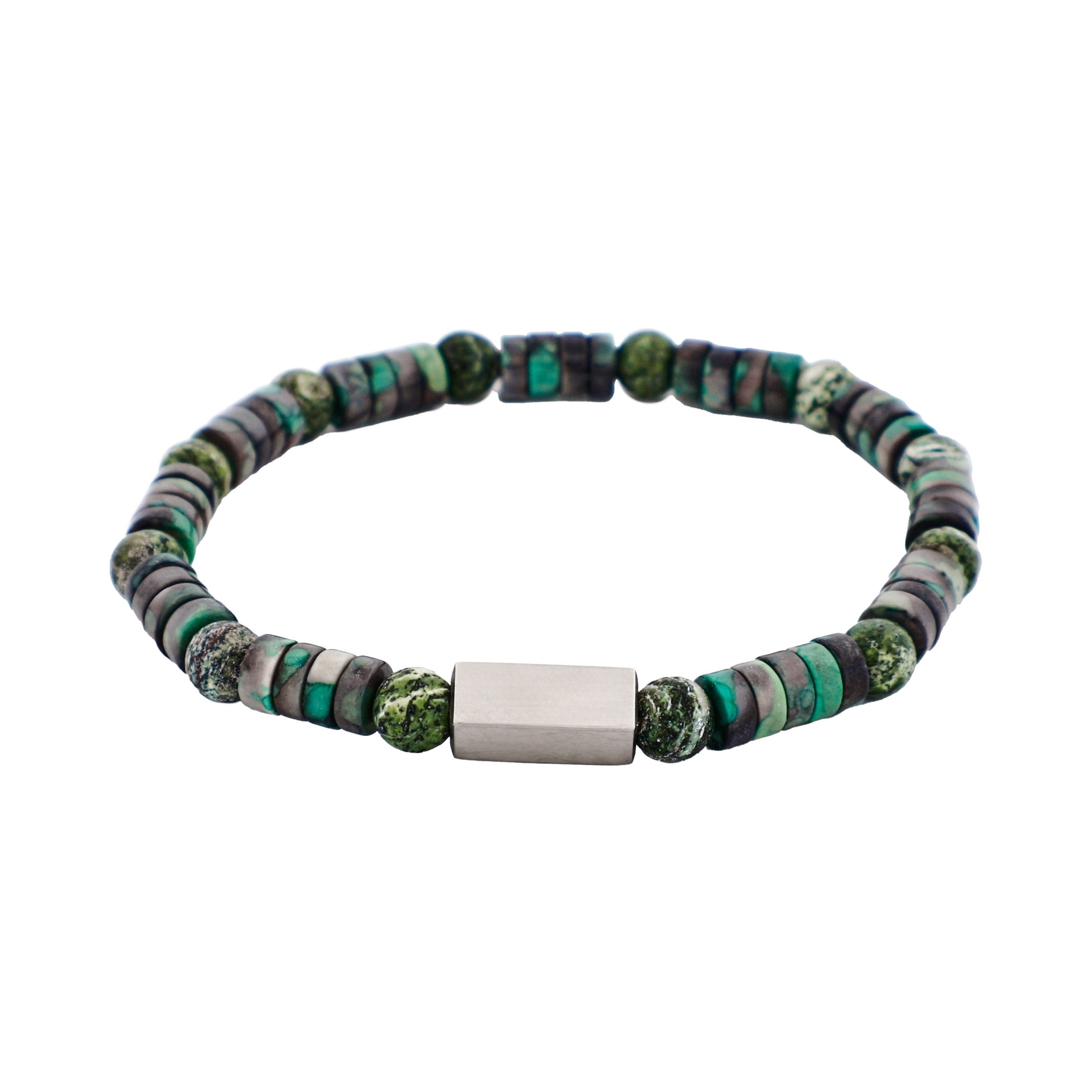 6mm Shiny Dyed Jade Stone & Green Jasper Beads & Stainless Steel Bracelet