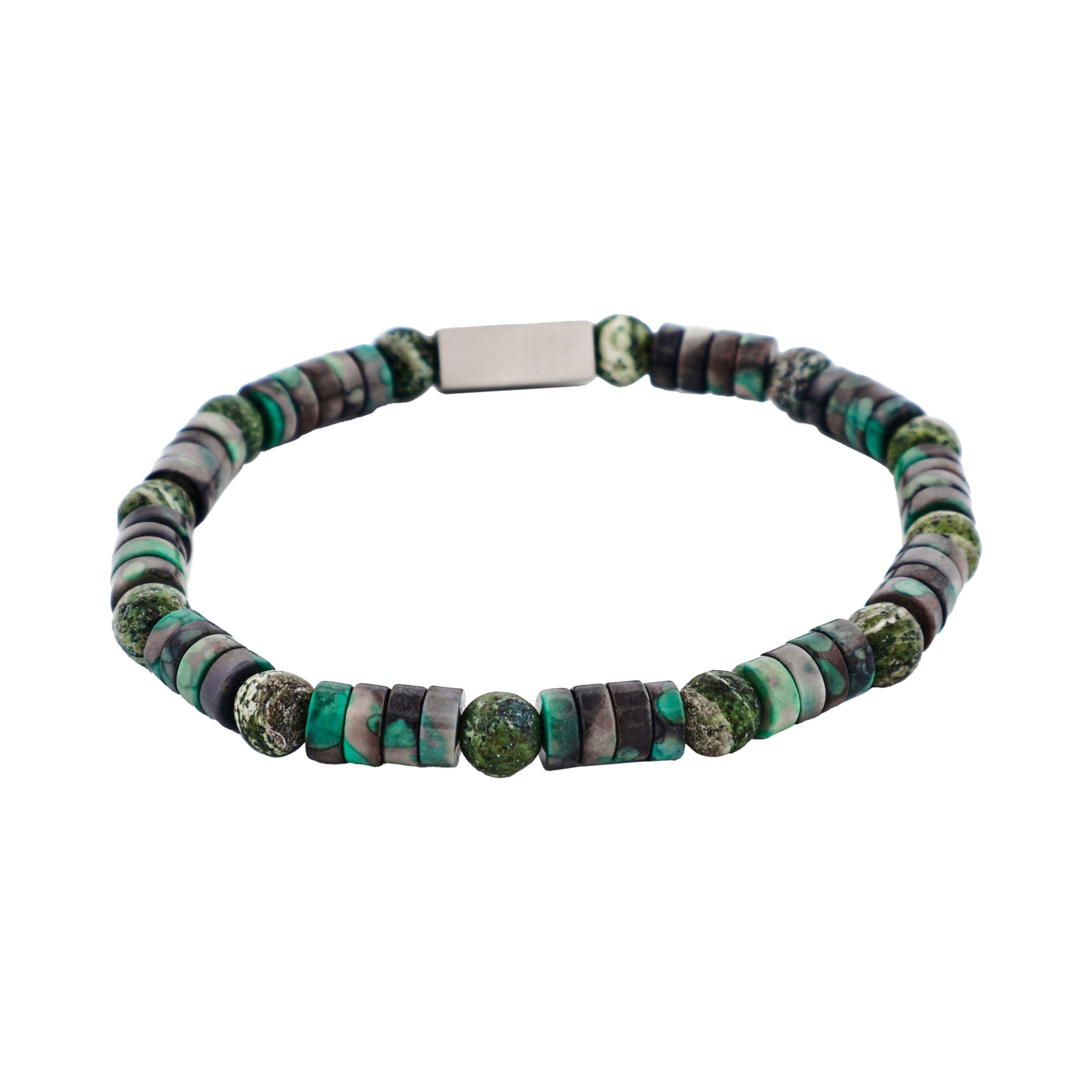 6mm Shiny Dyed Jade Stone & Green Jasper Beads & Stainless Steel Bracelet