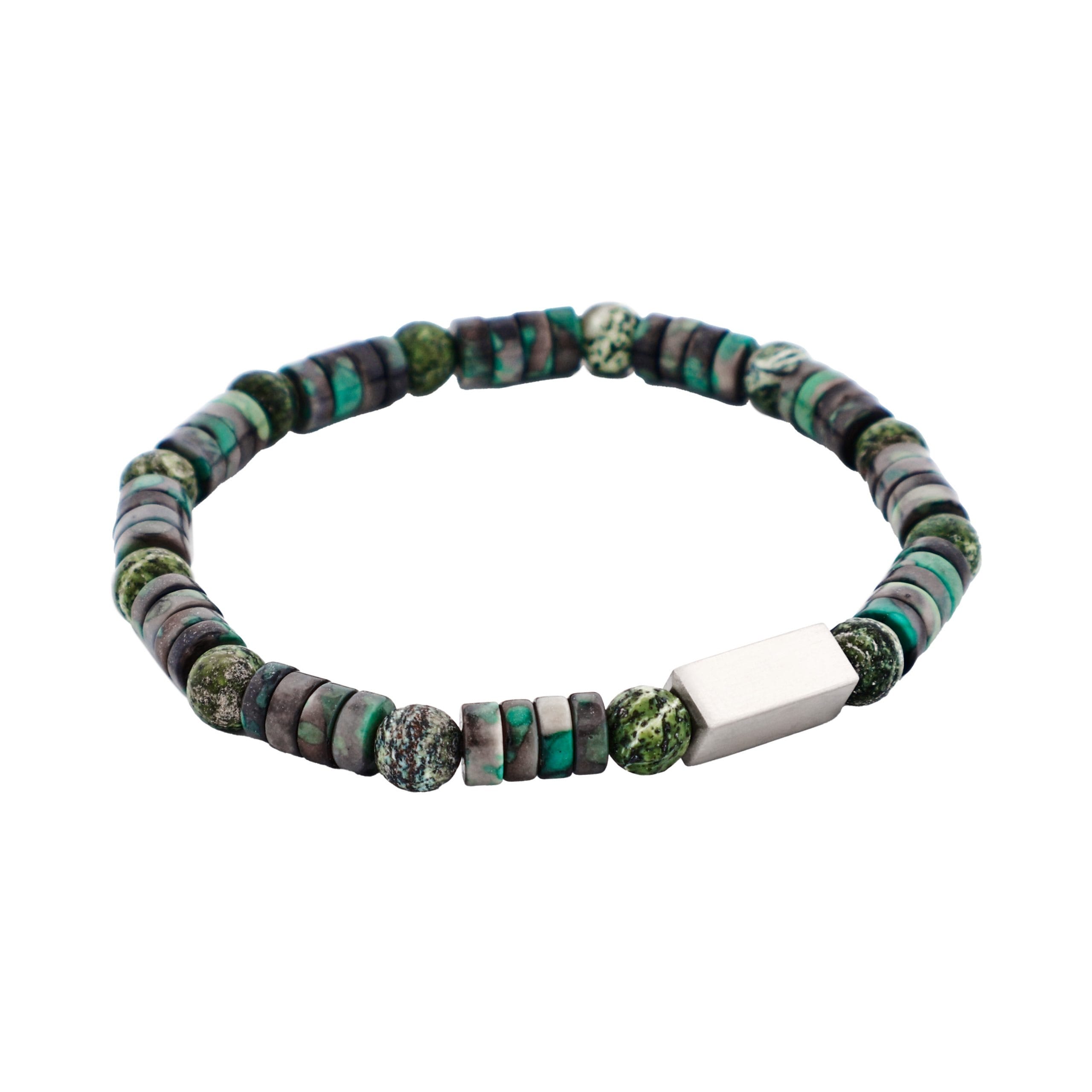 6mm Shiny Dyed Jade Stone & Green Jasper Beads & Stainless Steel Bracelet