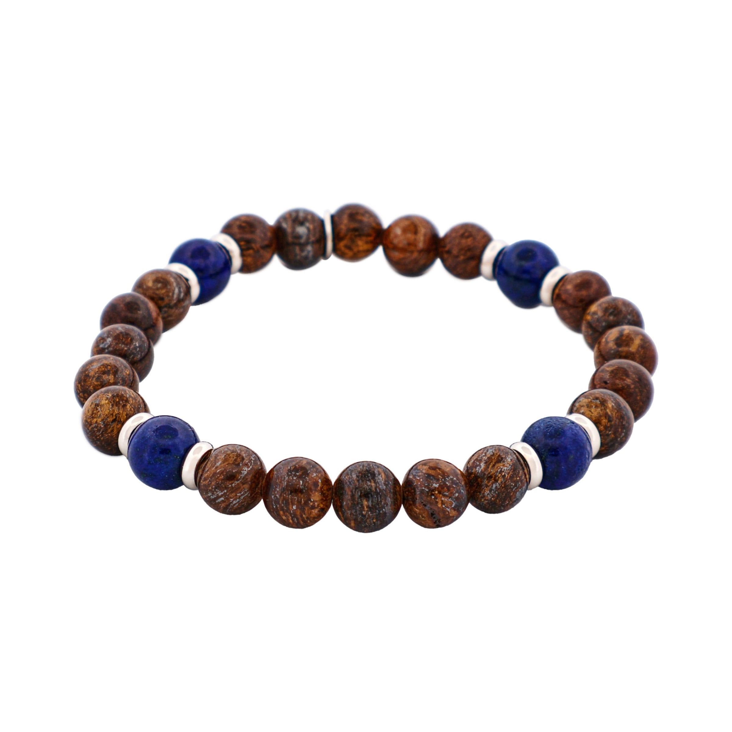 8mm Bronzite & Lapis Lazuli Stainless Steel Beaded Bracelet