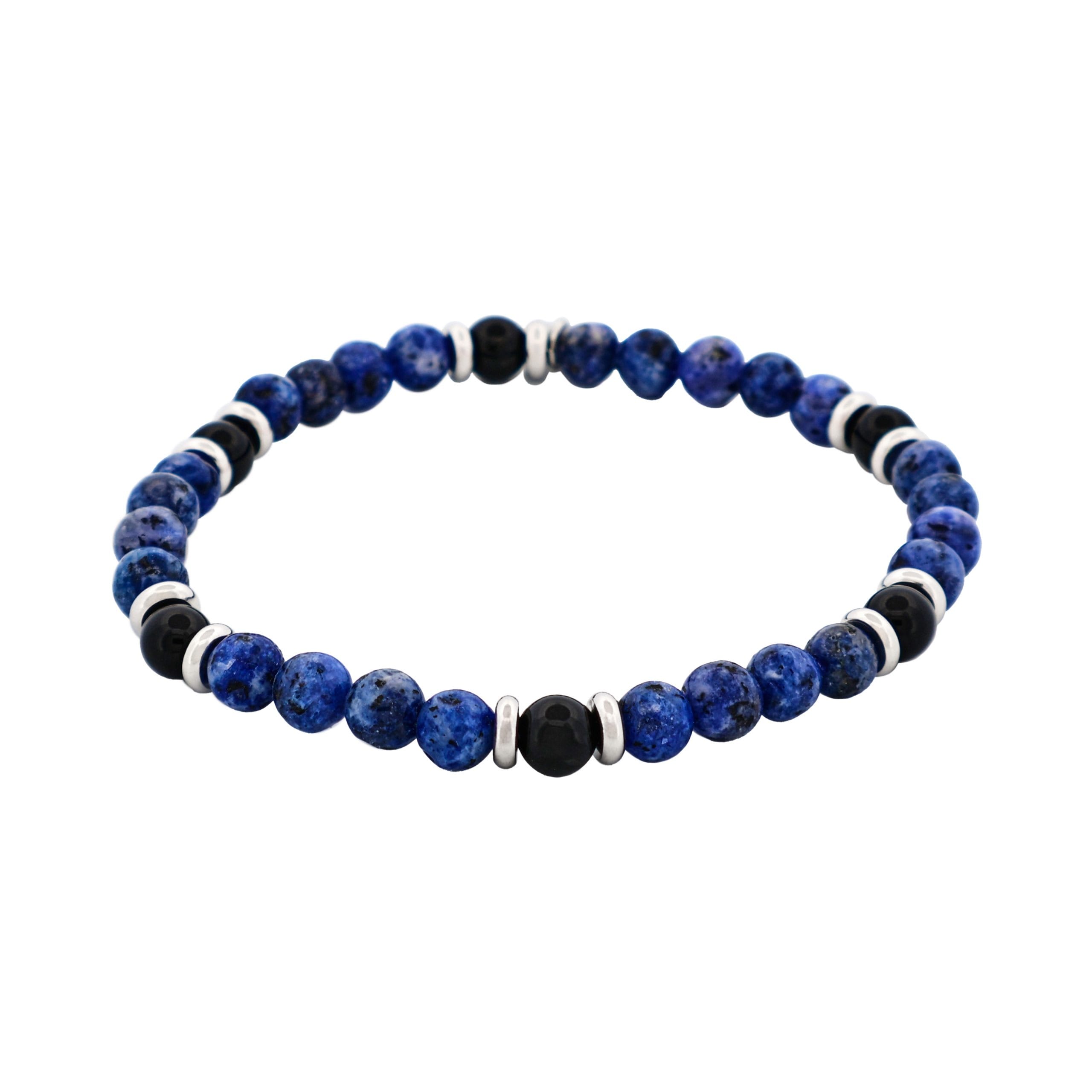 6mm Dumortierite Beads & Black Onyx Stainless Steel Bracelet