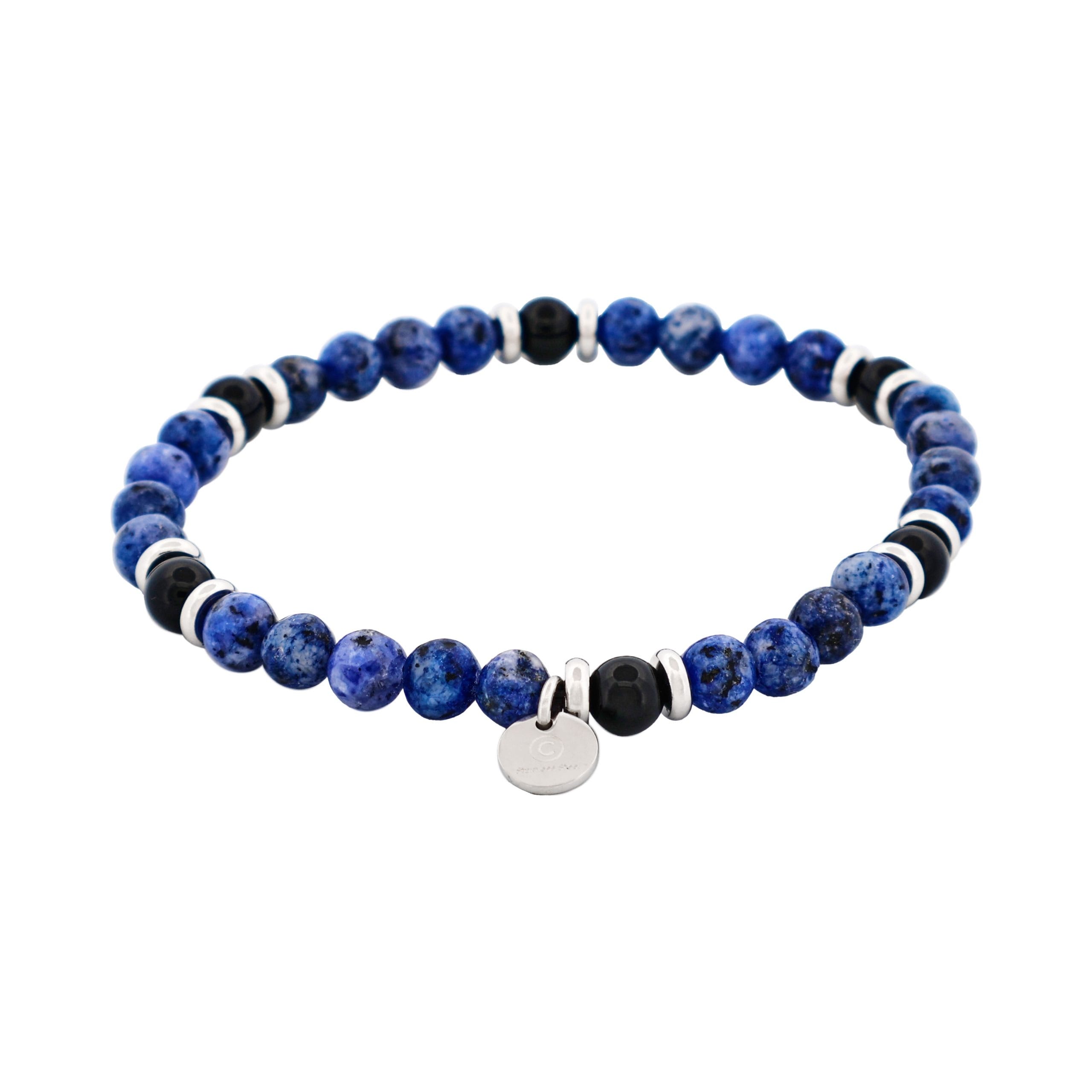 6mm Dumortierite Beads & Black Onyx Stainless Steel Bracelet