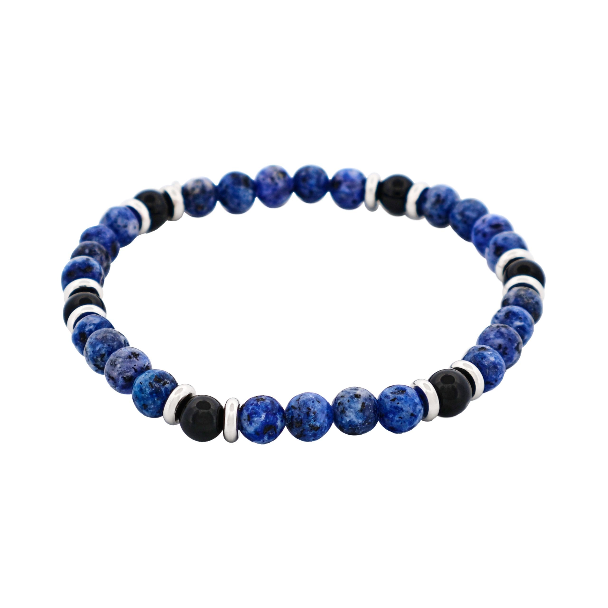6mm Dumortierite Beads & Black Onyx Stainless Steel Bracelet