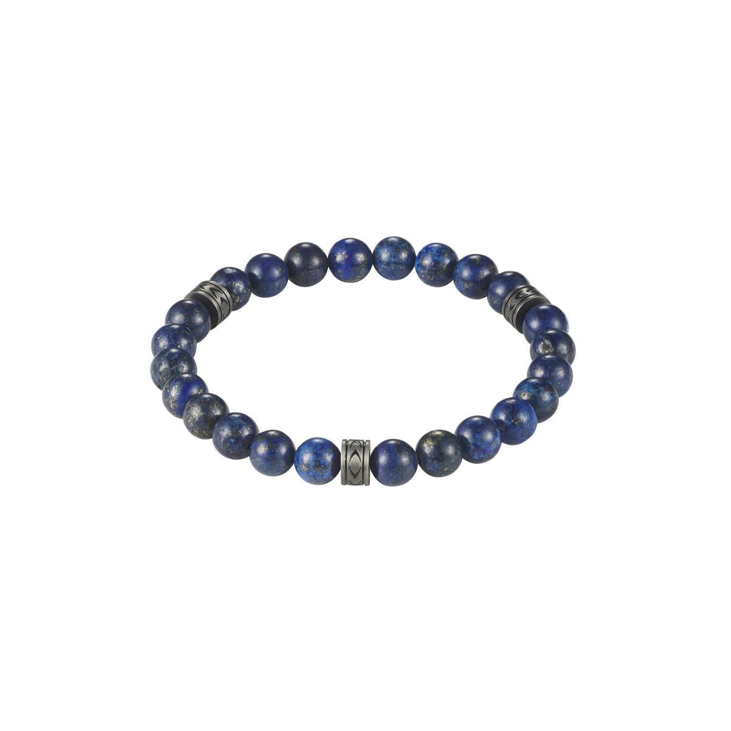 Antique Stainless Steel & Blue Lapis Lazuli Bead Bracelet