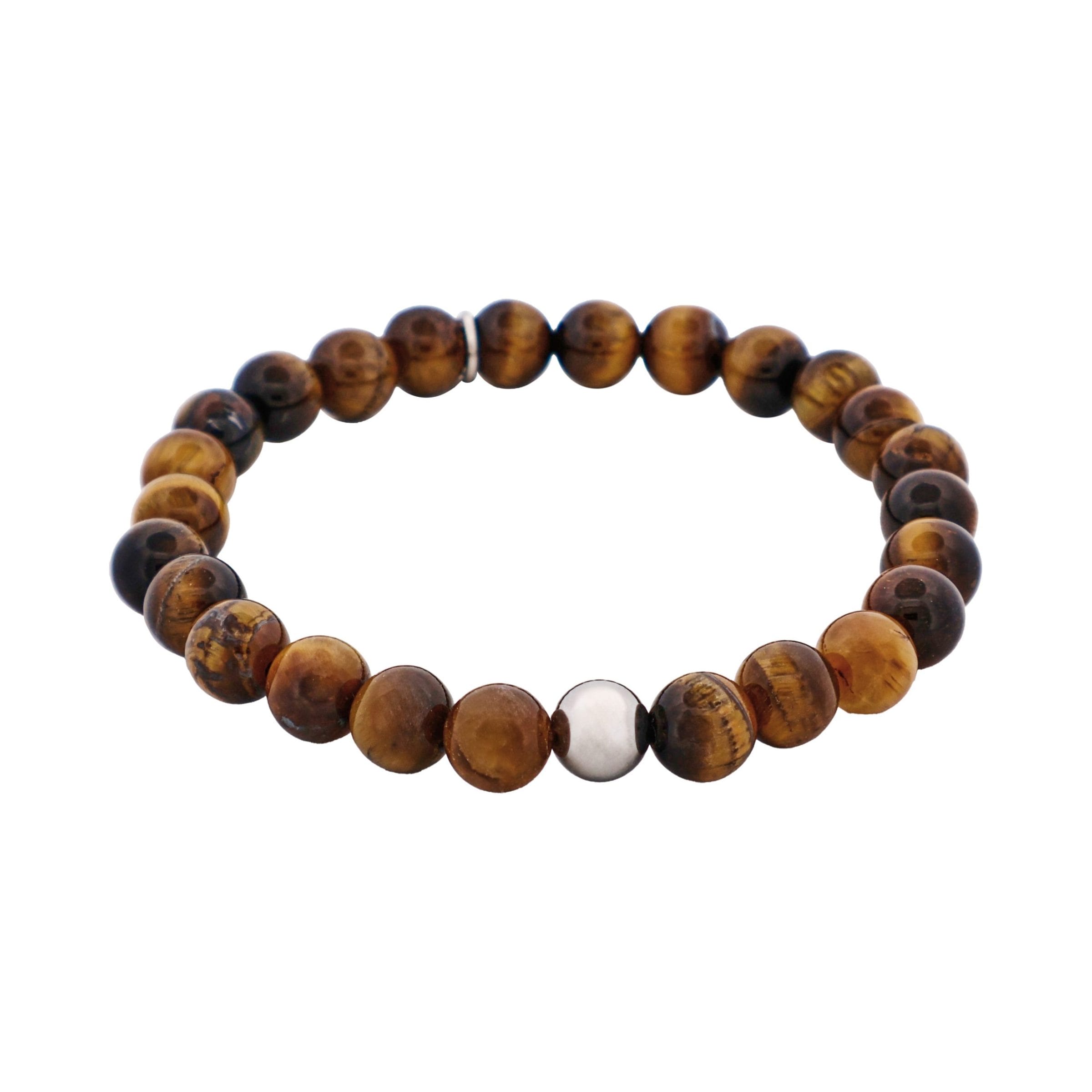 8mm Tiger Eye Bead & Stainless Steel Ball Bracelet