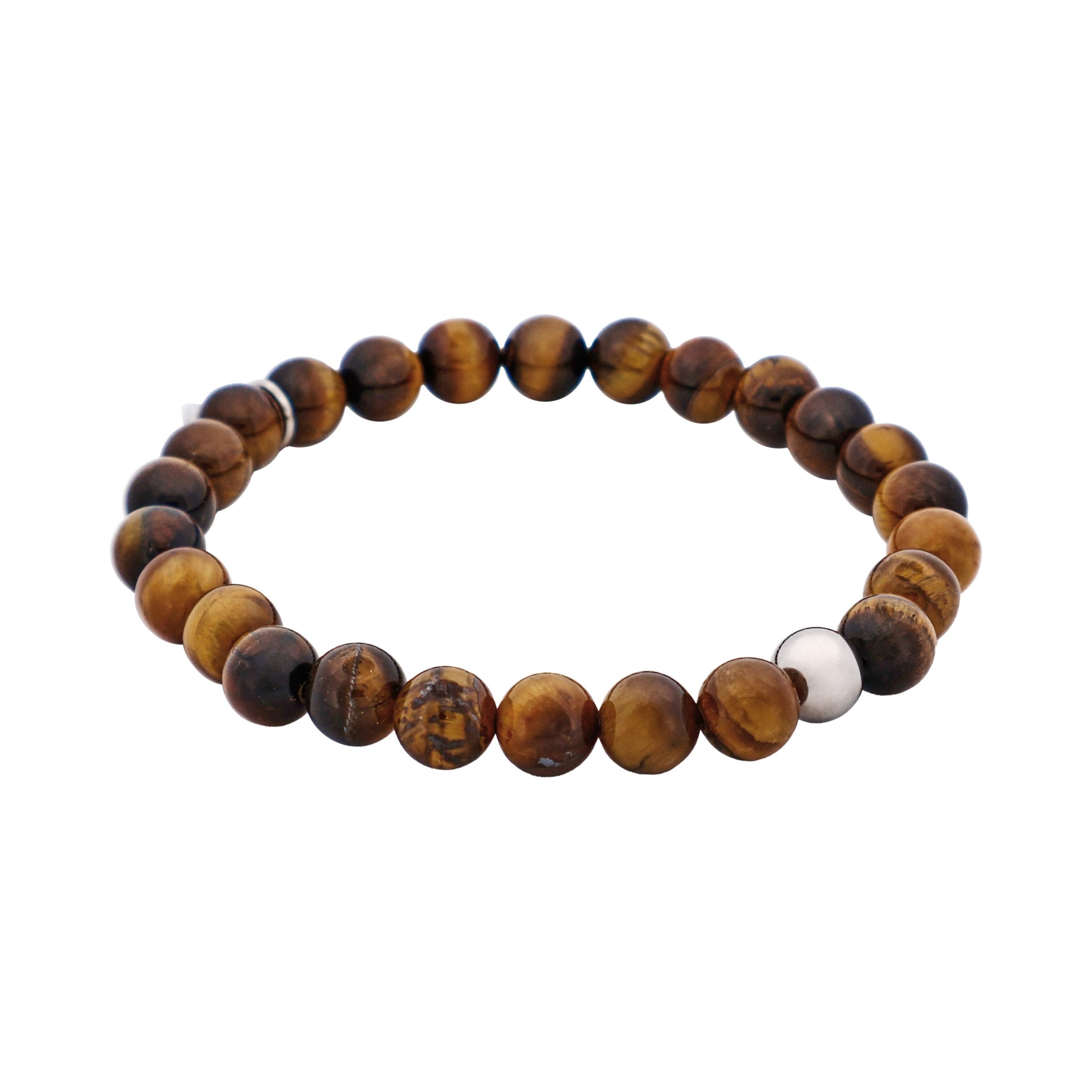 8mm Tiger Eye Bead & Stainless Steel Ball Bracelet