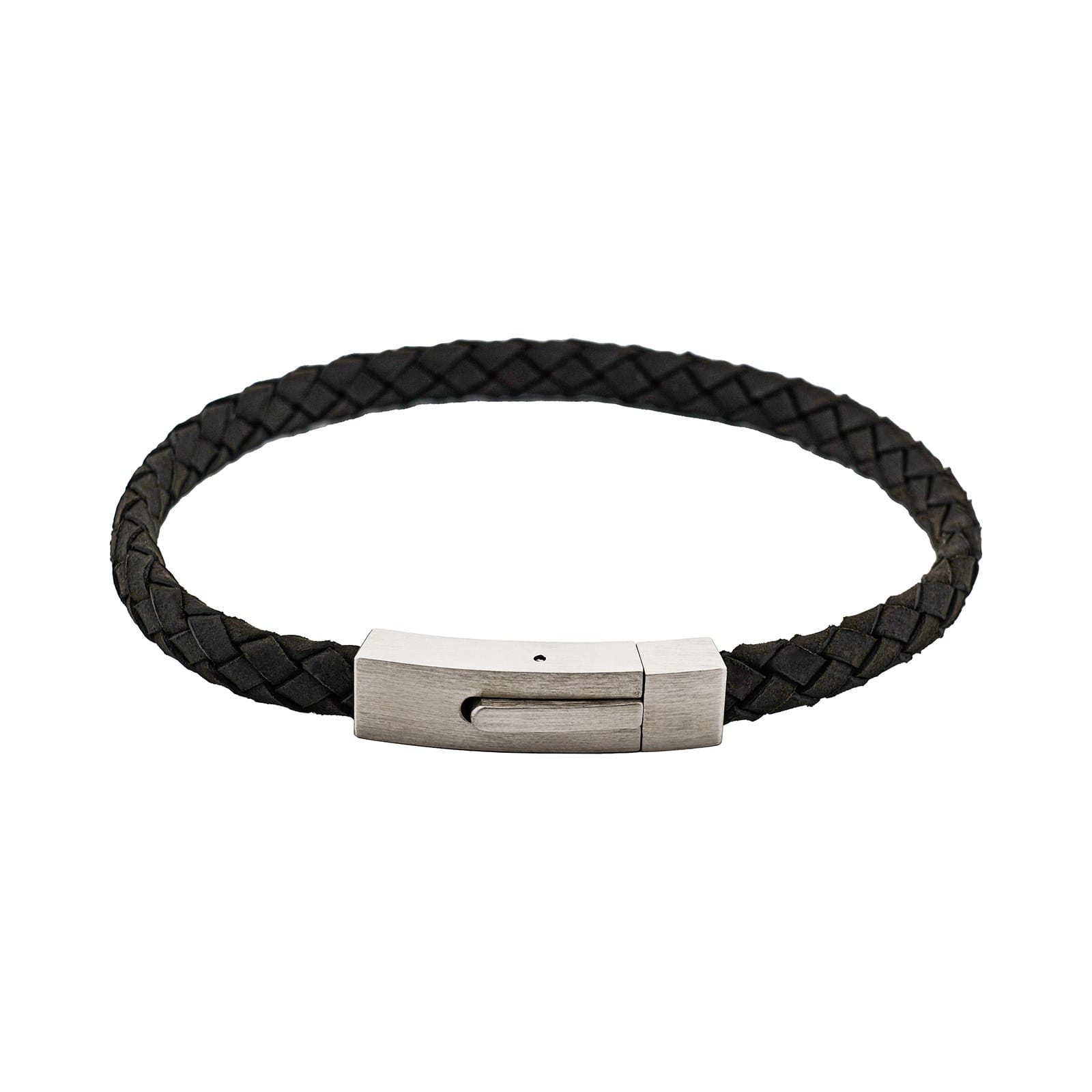 Braided Suede & Steel Calabria Bracelet, 21.5cm x 6mm, Nero