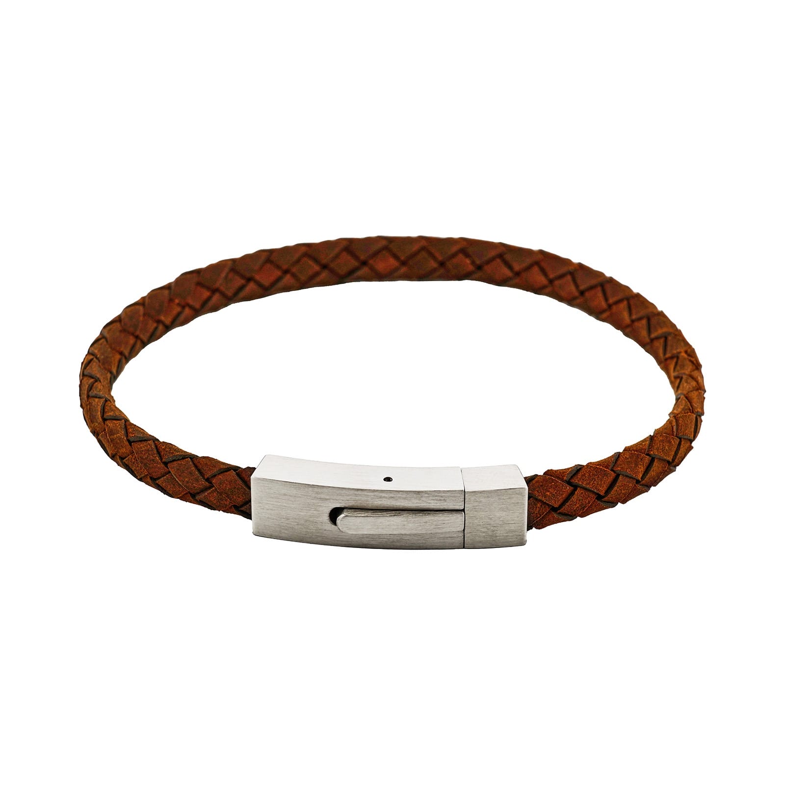 Braided Suede & Steel Calabria Bracelet, 21.5cm x 6mm, Brown