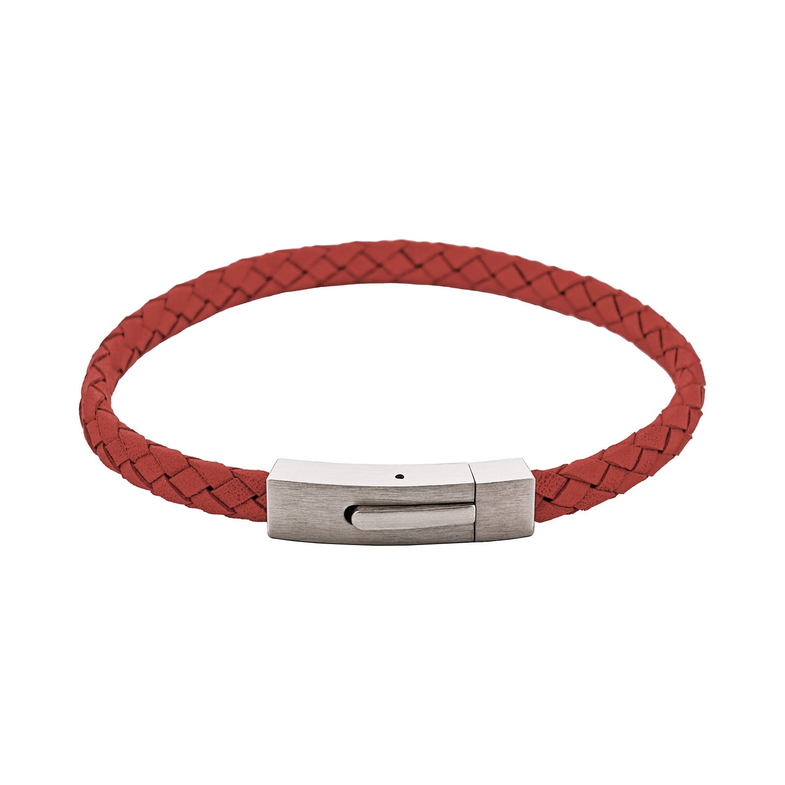 Braided Suede & Steel Calabria Bracelet, 21.5cm x 6mm, Flame