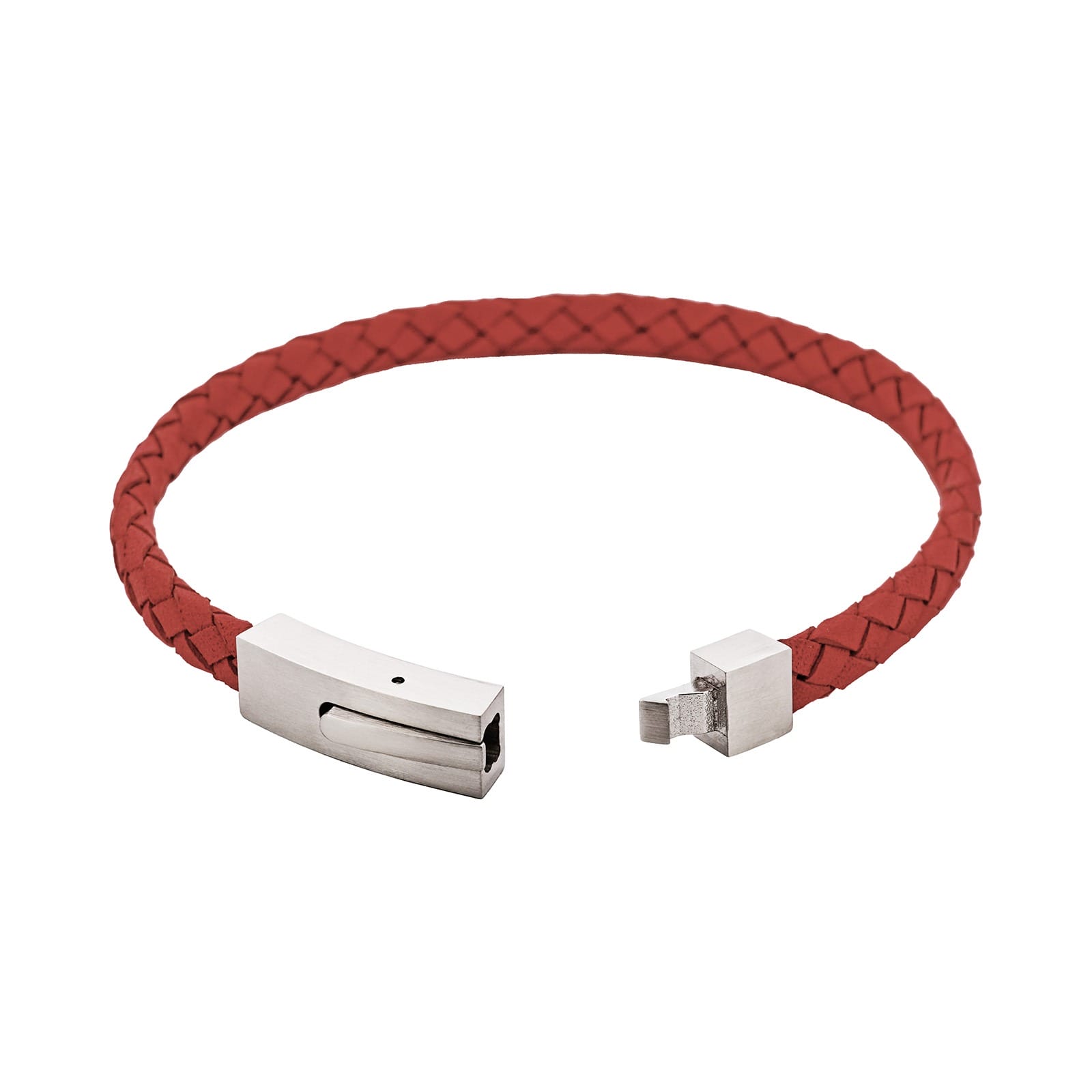 Braided Suede & Steel Calabria Bracelet, 21.5cm x 6mm, Flame