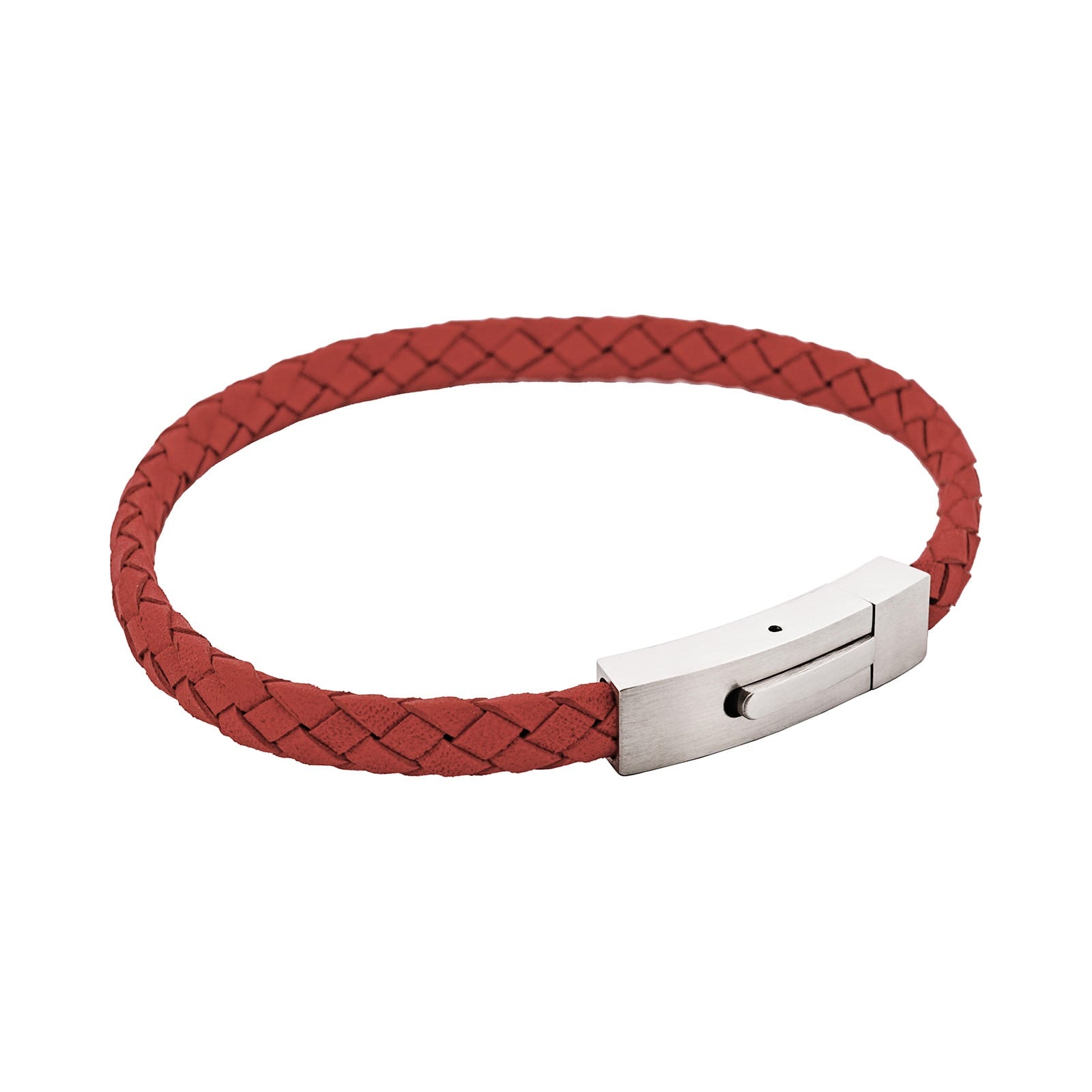 Braided Suede & Steel Calabria Bracelet, 21.5cm x 6mm, Flame