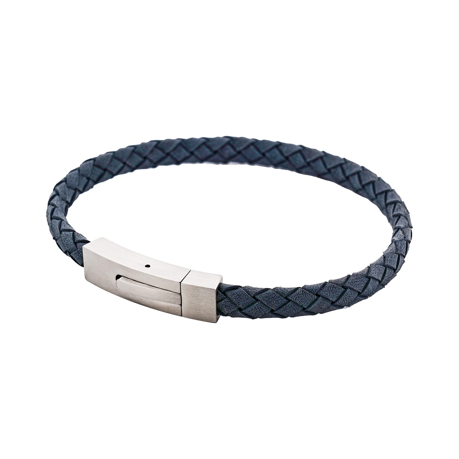 Braided Suede & Steel Calabria Bracelet, 21.5cm x 6mm, Ocean