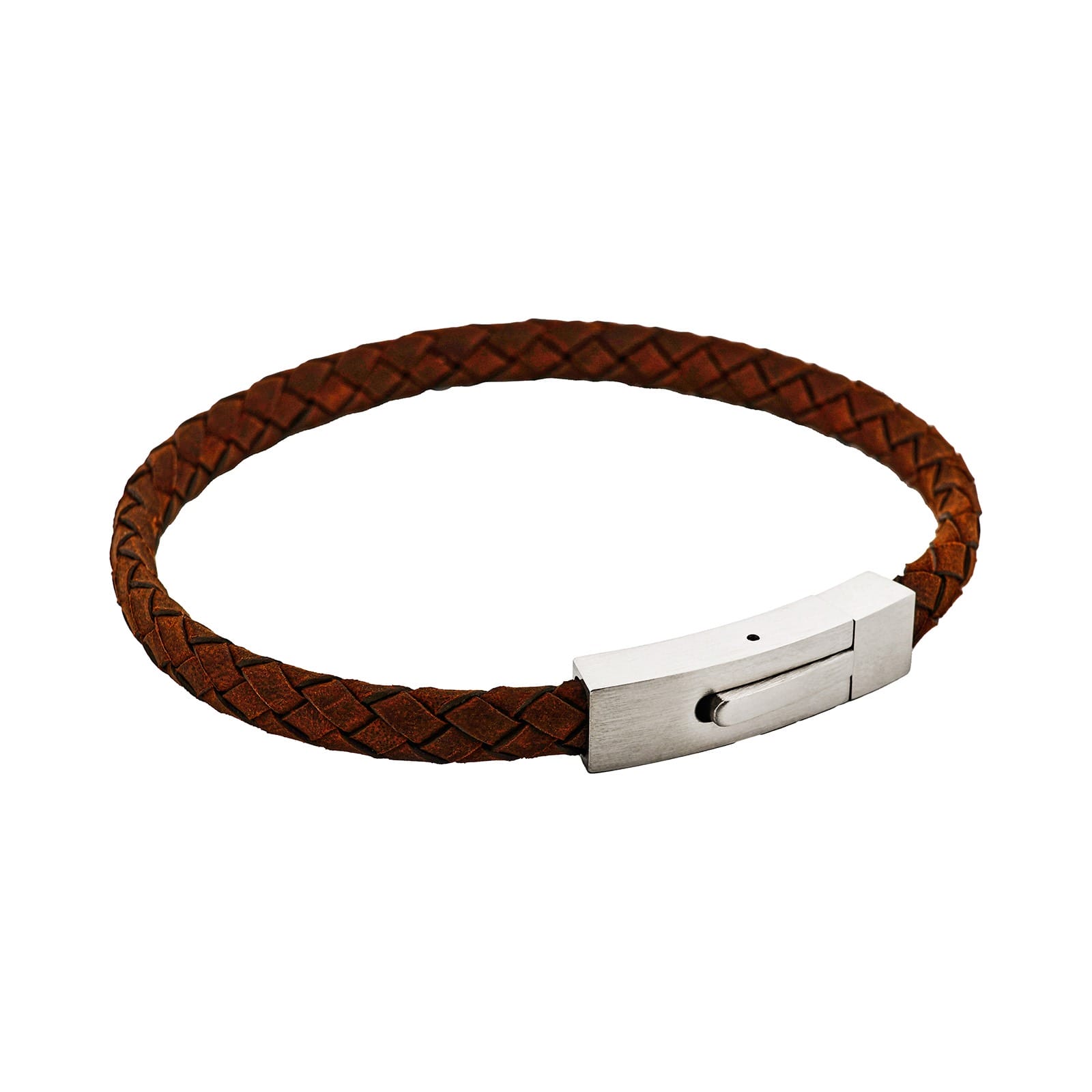 Braided Suede & Steel Calabria Bracelet, 21.5cm x 6mm, Brown