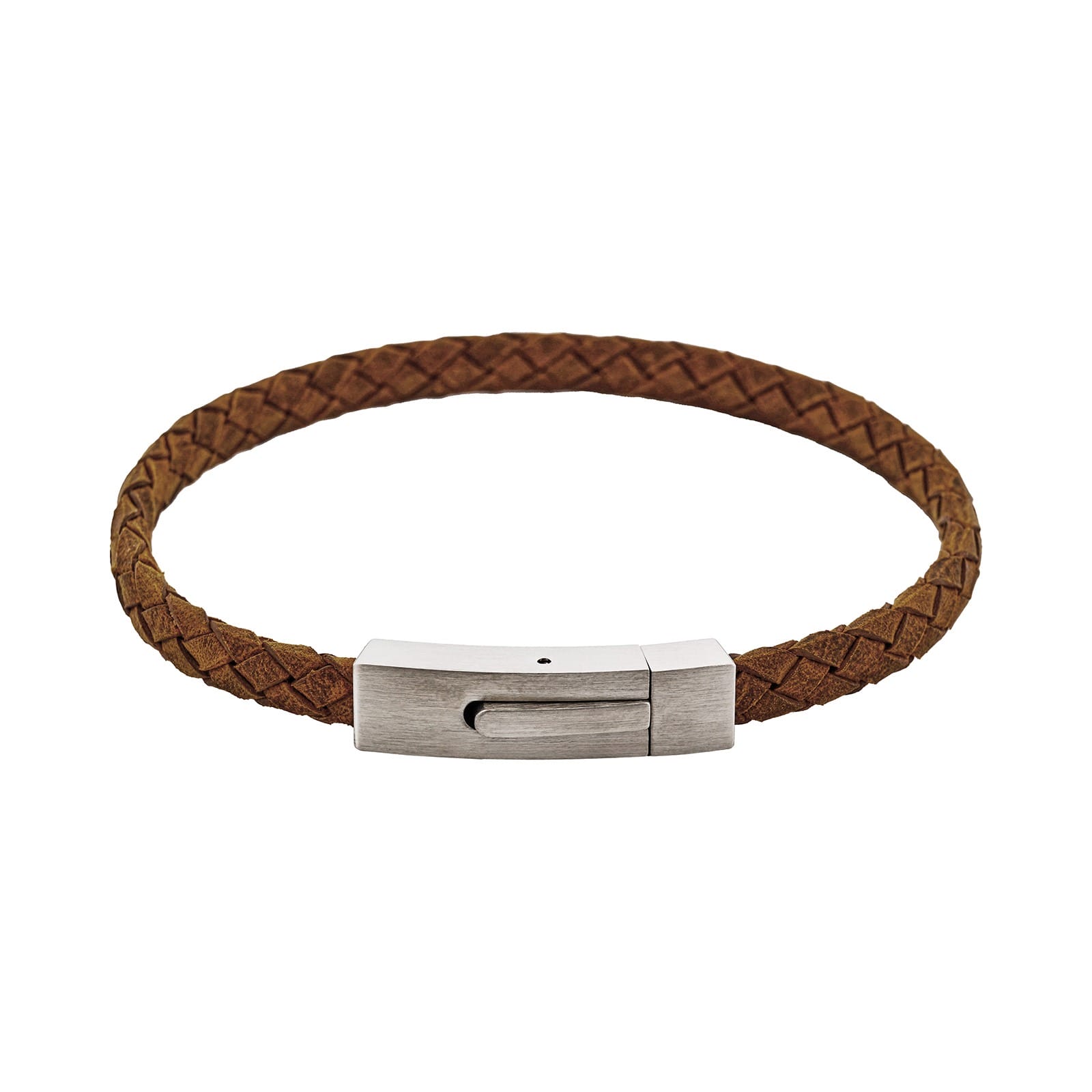 Braided Suede & Steel Calabria Bracelet, 21.5cm x 6mm, Tan