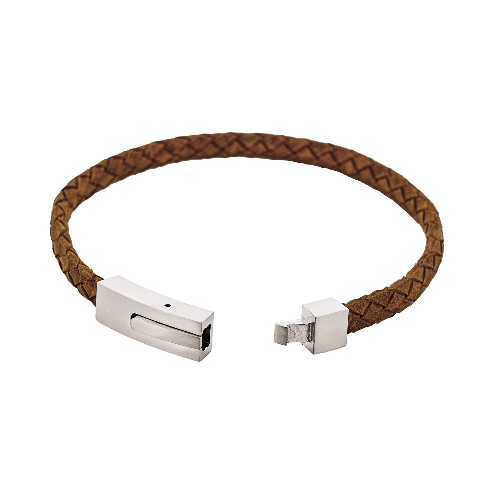 Braided Suede & Steel Calabria Bracelet, 21.5cm x 6mm, Tan