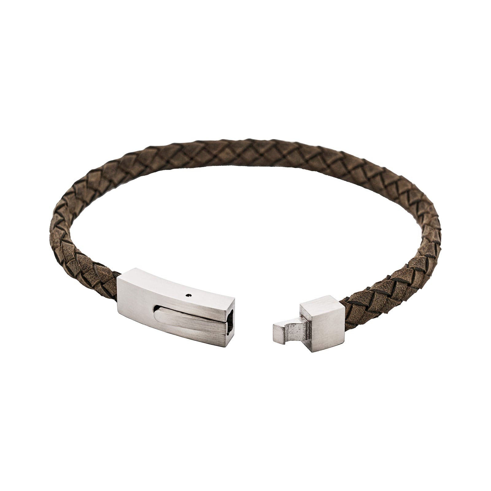 Braided Suede & Steel Calabria Bracelet, 21.5cm x 6mm, Flint