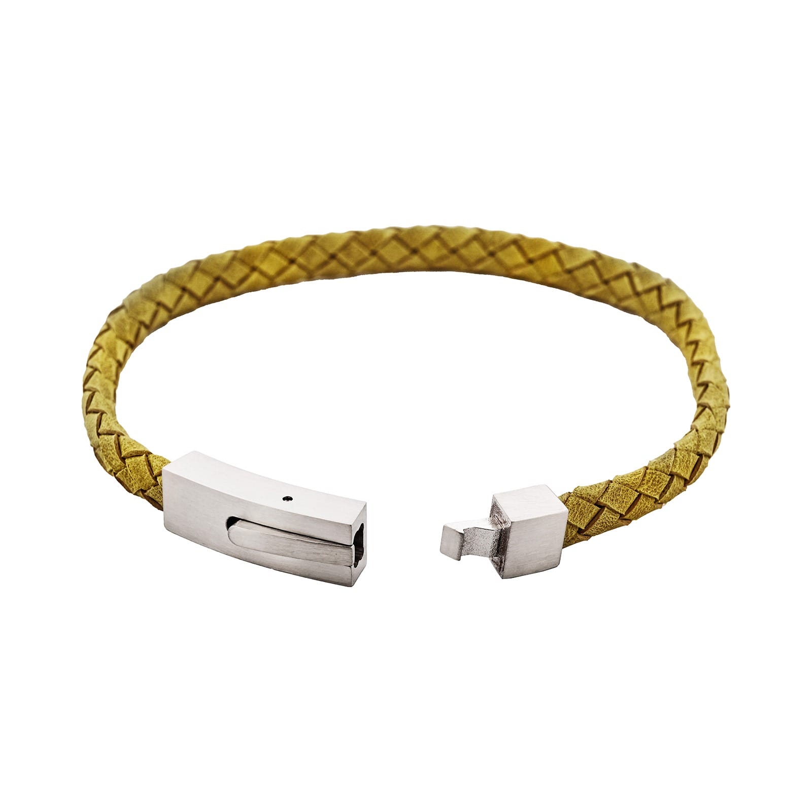 Braided Suede & Steel Calabria Bracelet, 21.5cm x 6mm, Leaf