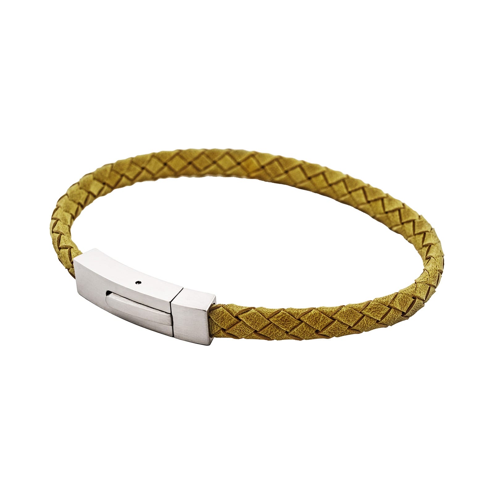 Braided Suede & Steel Calabria Bracelet, 21.5cm x 6mm, Leaf
