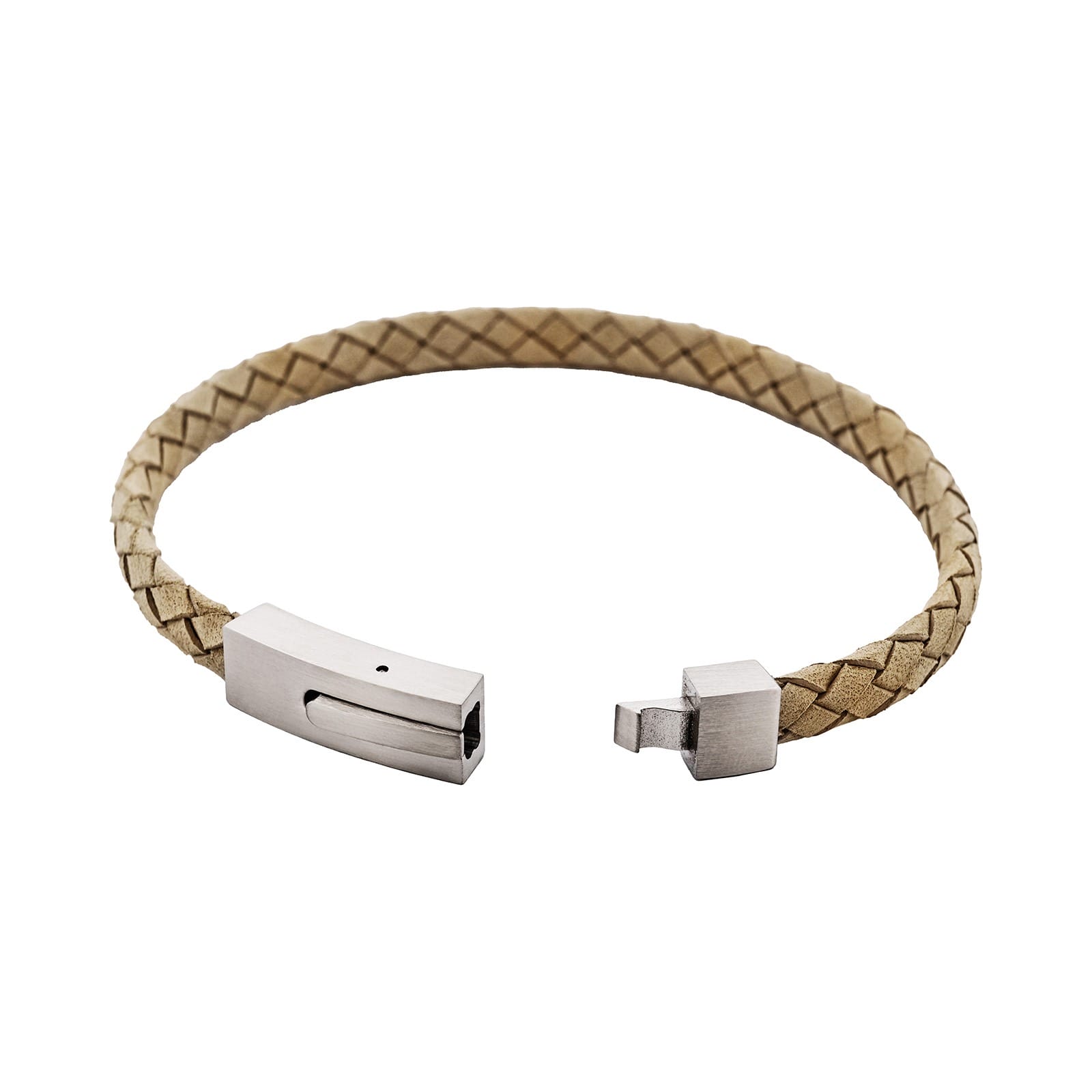 Braided Suede & Steel Calabria Bracelet, 21.5cm x 6mm, Stone