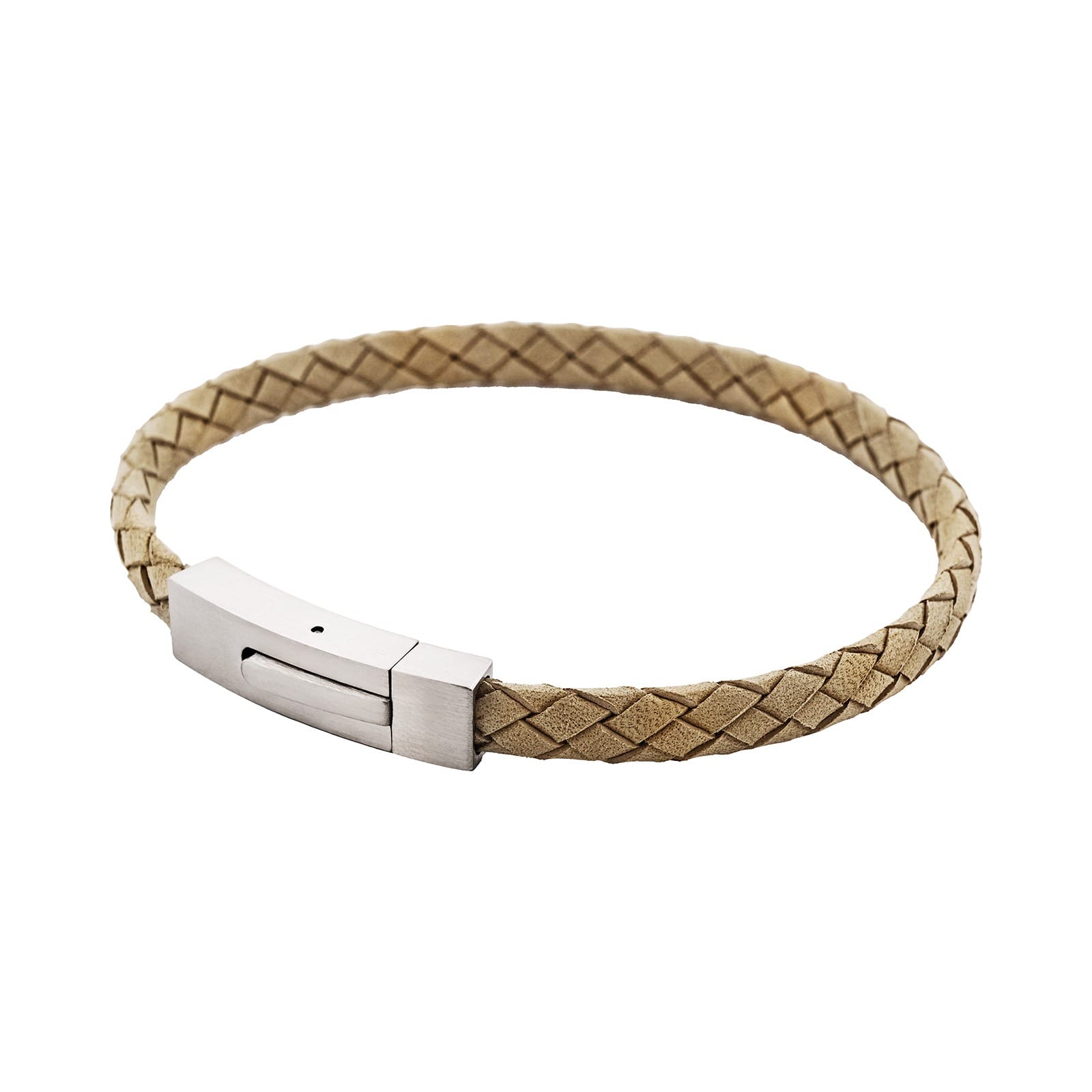 Braided Suede & Steel Calabria Bracelet, 21.5cm x 6mm, Stone