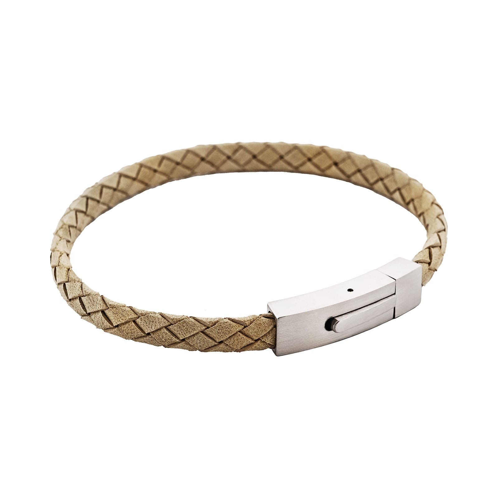 Braided Suede & Steel Calabria Bracelet, 21.5cm x 6mm, Stone