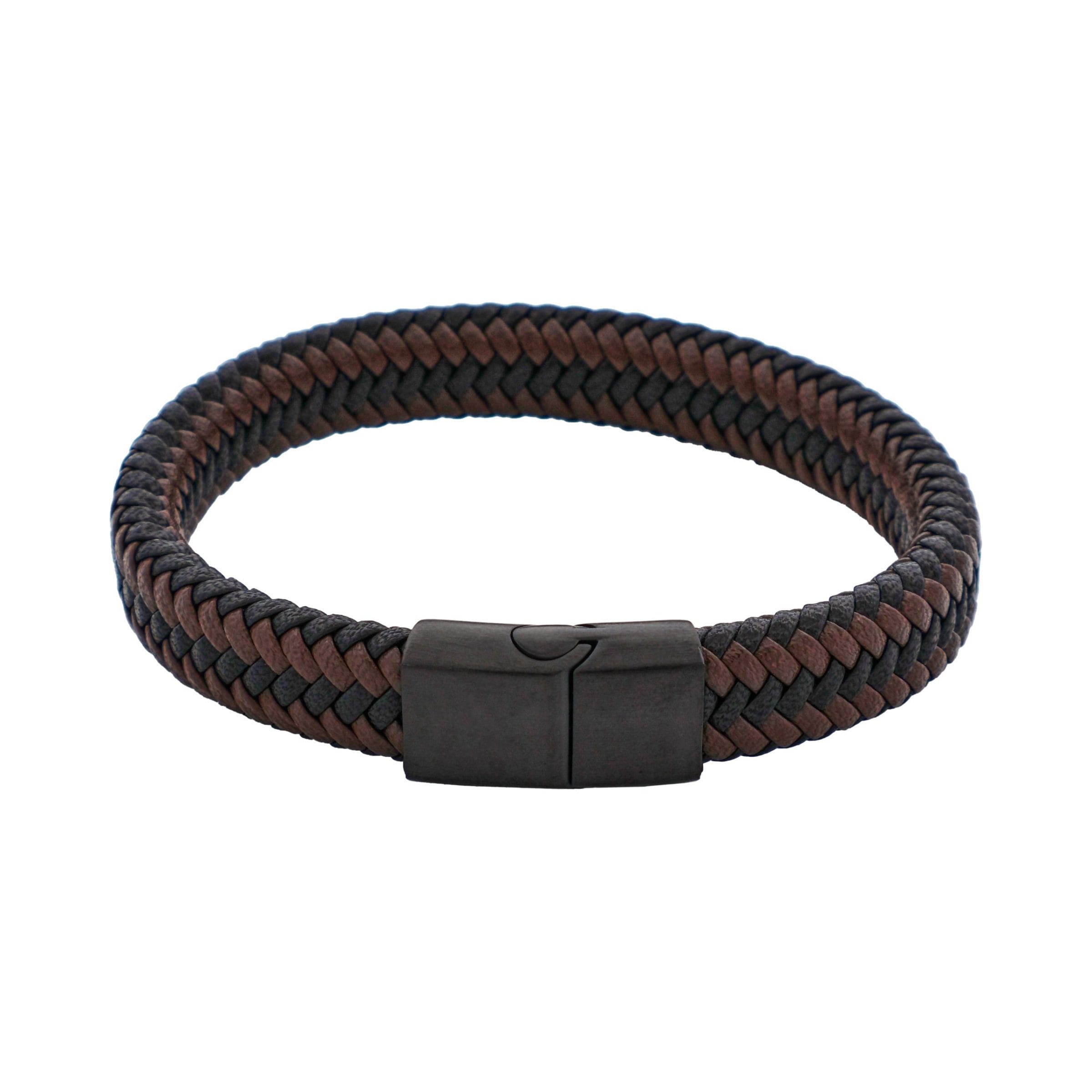 Black & Brown Leather Ion Plated Black Steel Bracelet