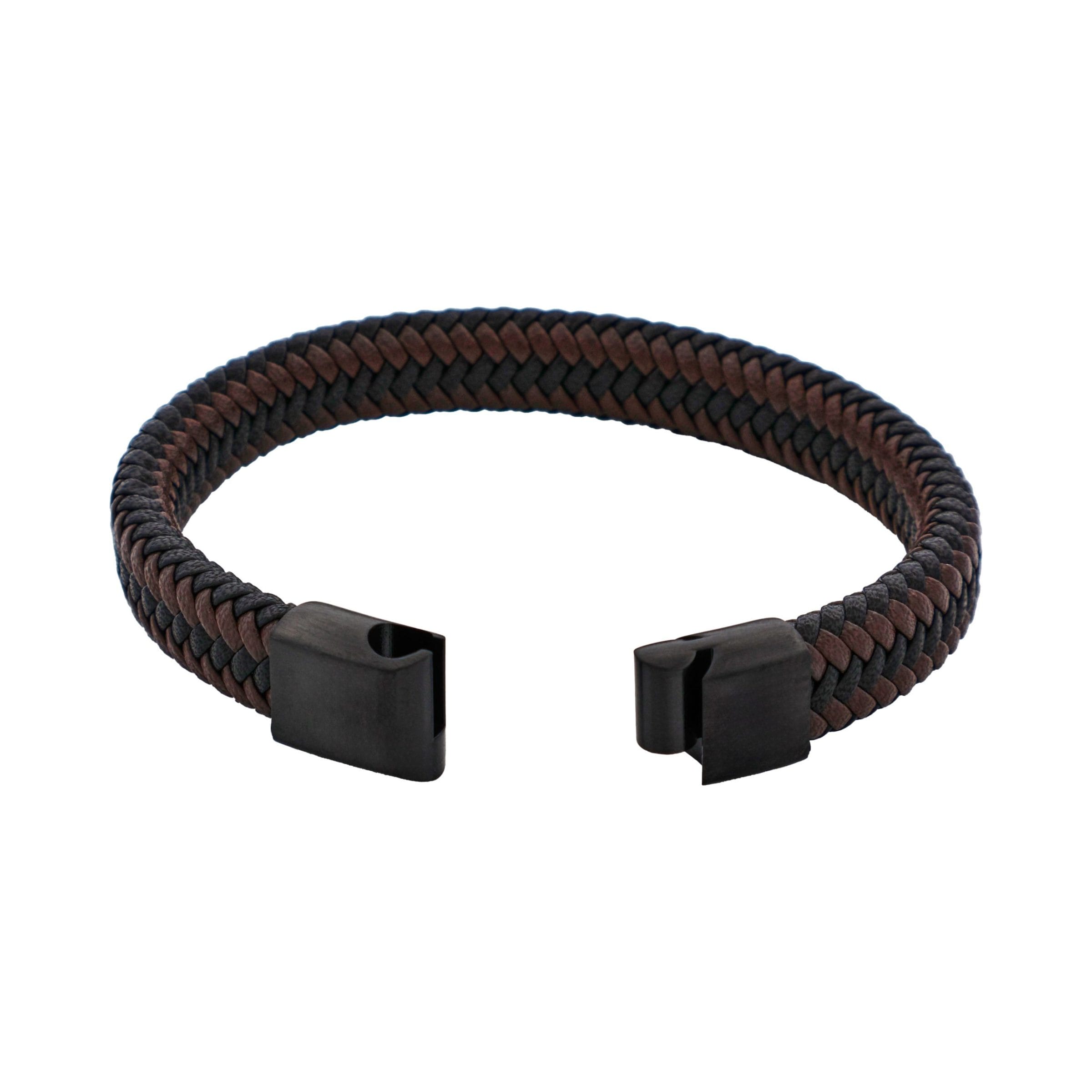 Black & Brown Leather Ion Plated Black Steel Bracelet