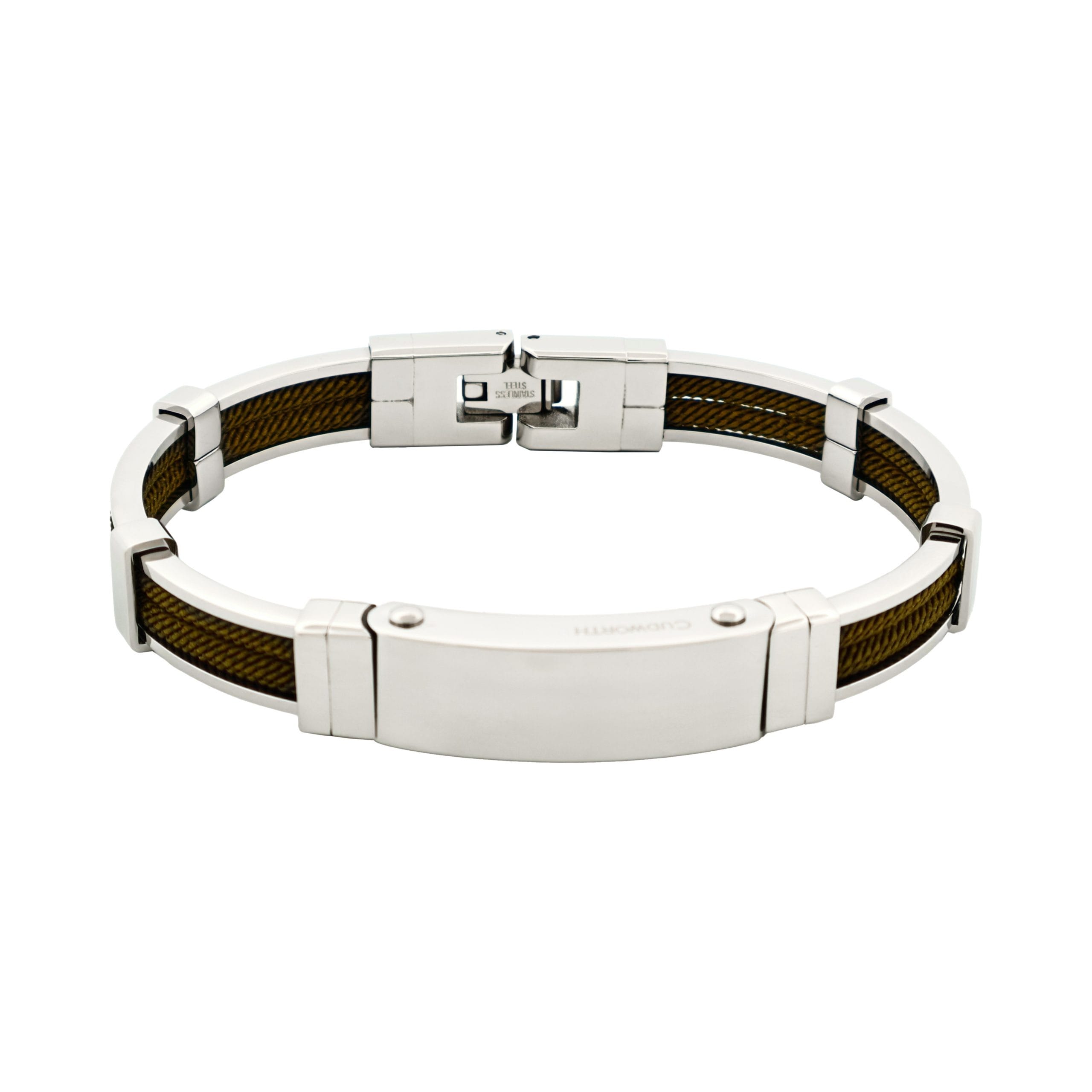 Bracelet in Polished Stainless Steel & Double Rope, Army