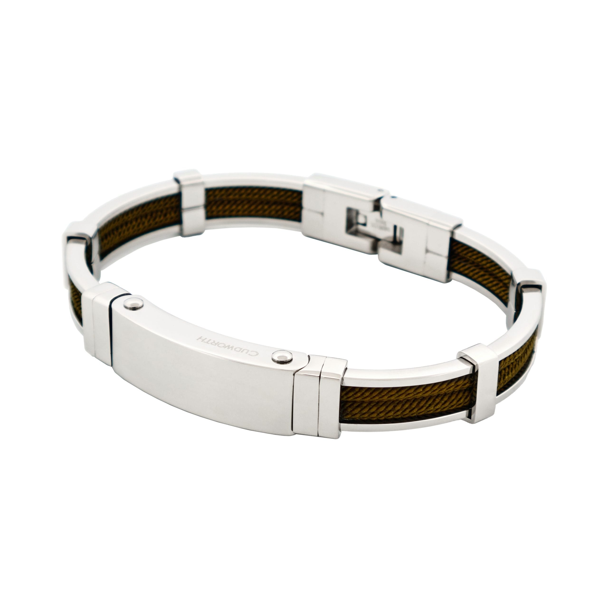 Bracelet in Polished Stainless Steel & Double Rope, Army
