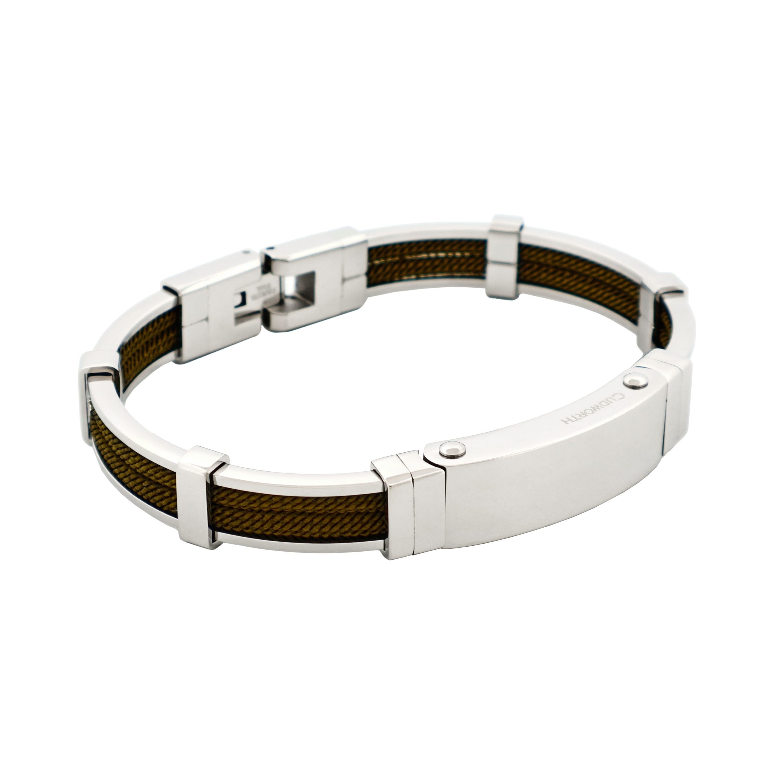 Bracelet in Polished Stainless Steel & Double Rope, Army