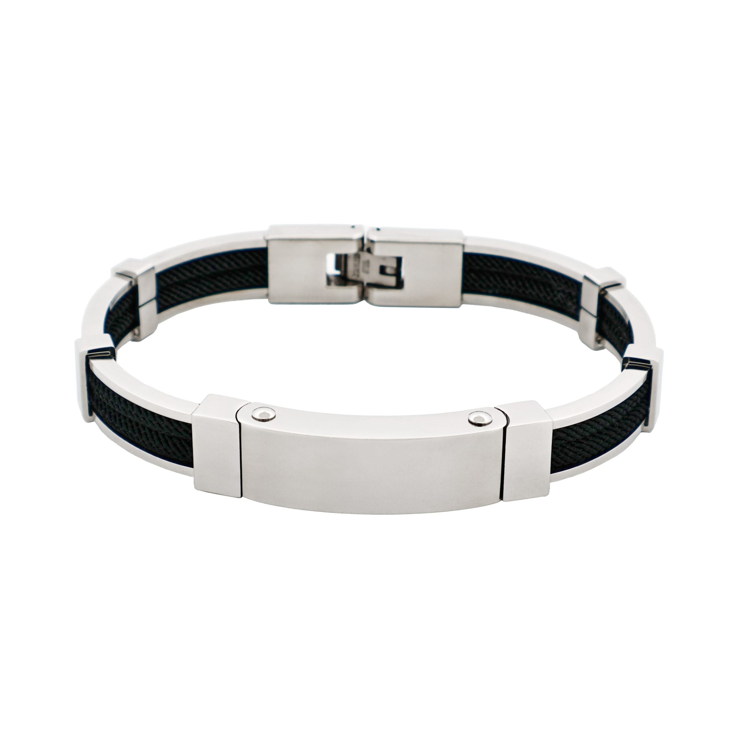 Bracelet in Polished Stainless Steel & Double Rope, Black
