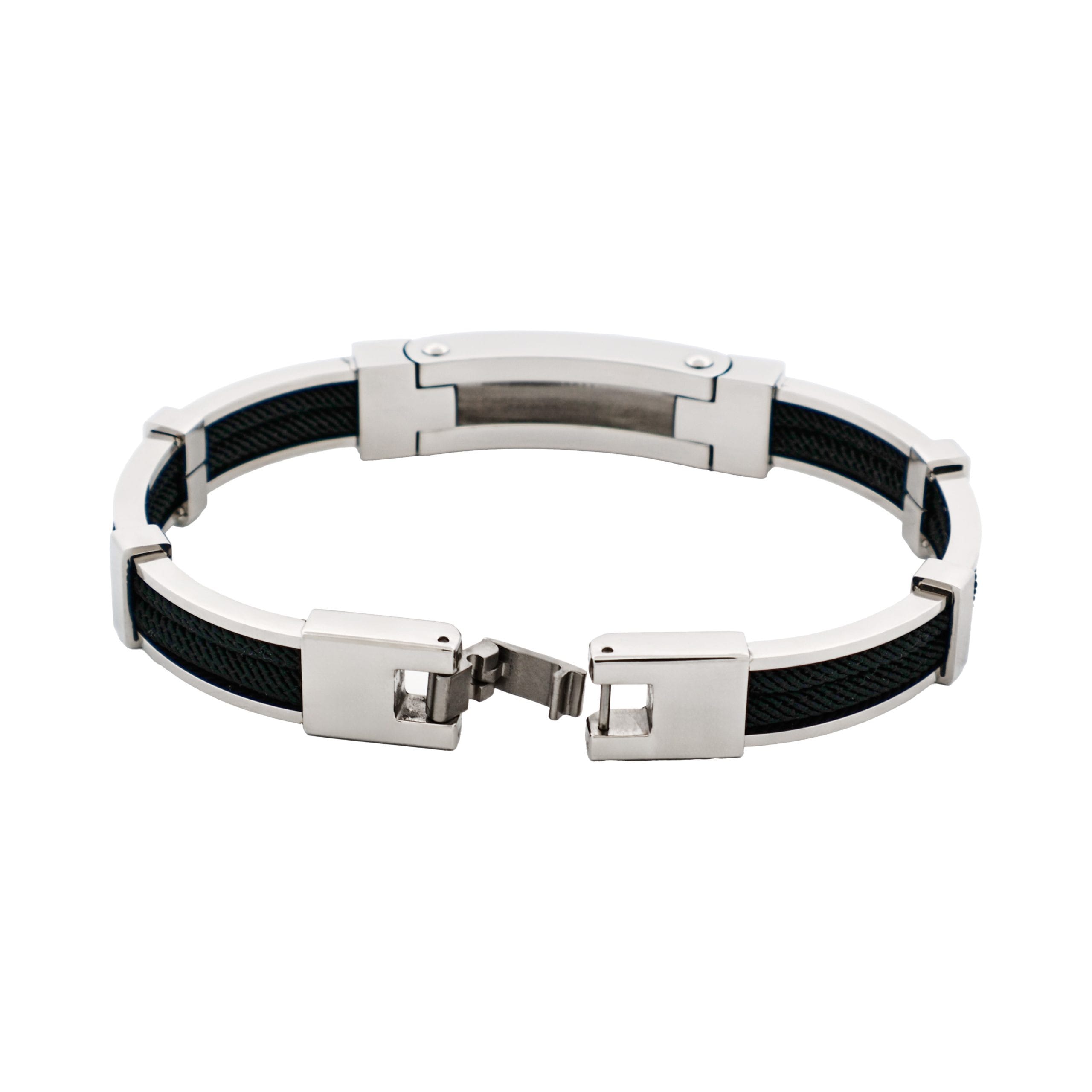 Bracelet in Polished Stainless Steel & Double Rope, Black