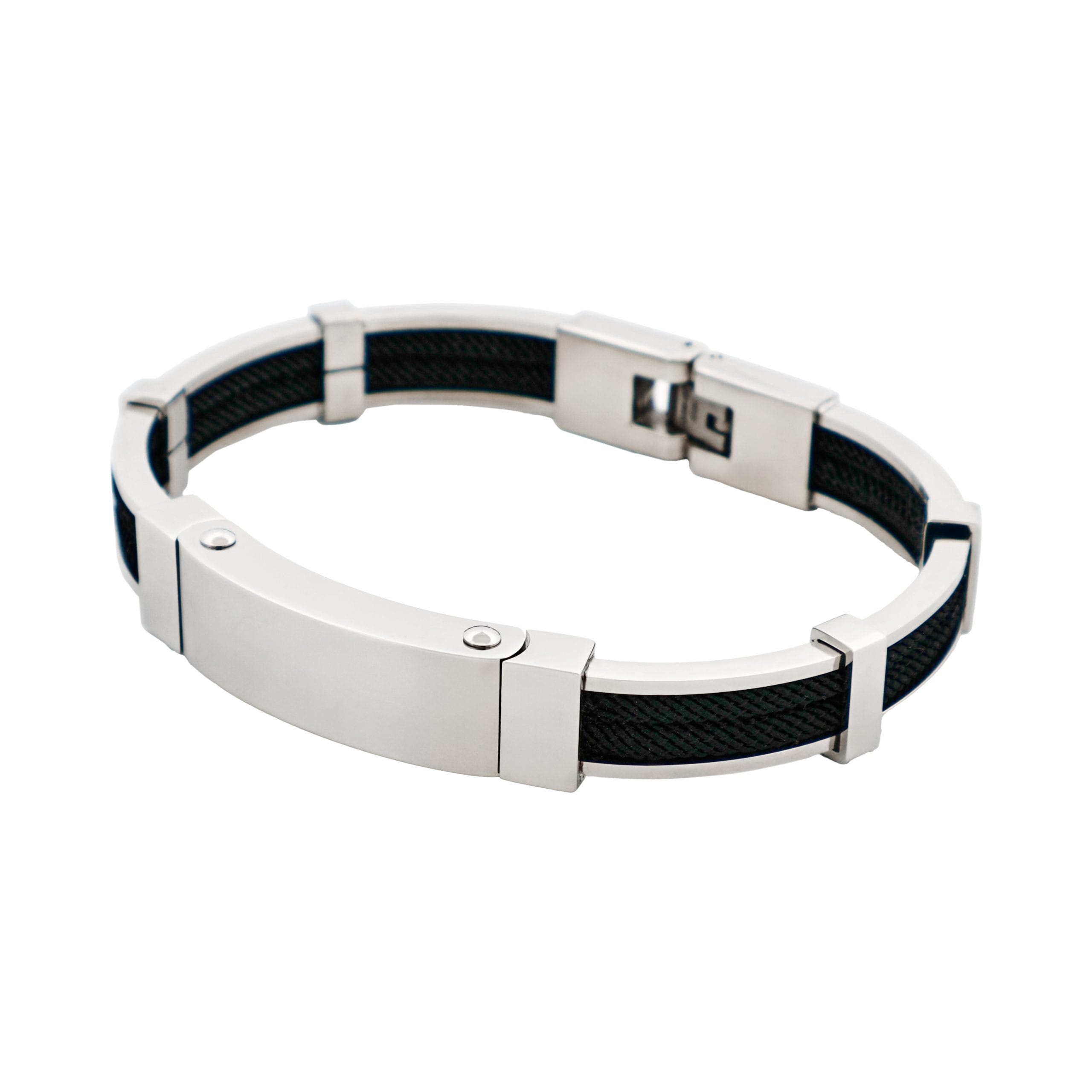 Bracelet in Polished Stainless Steel & Double Rope, Black