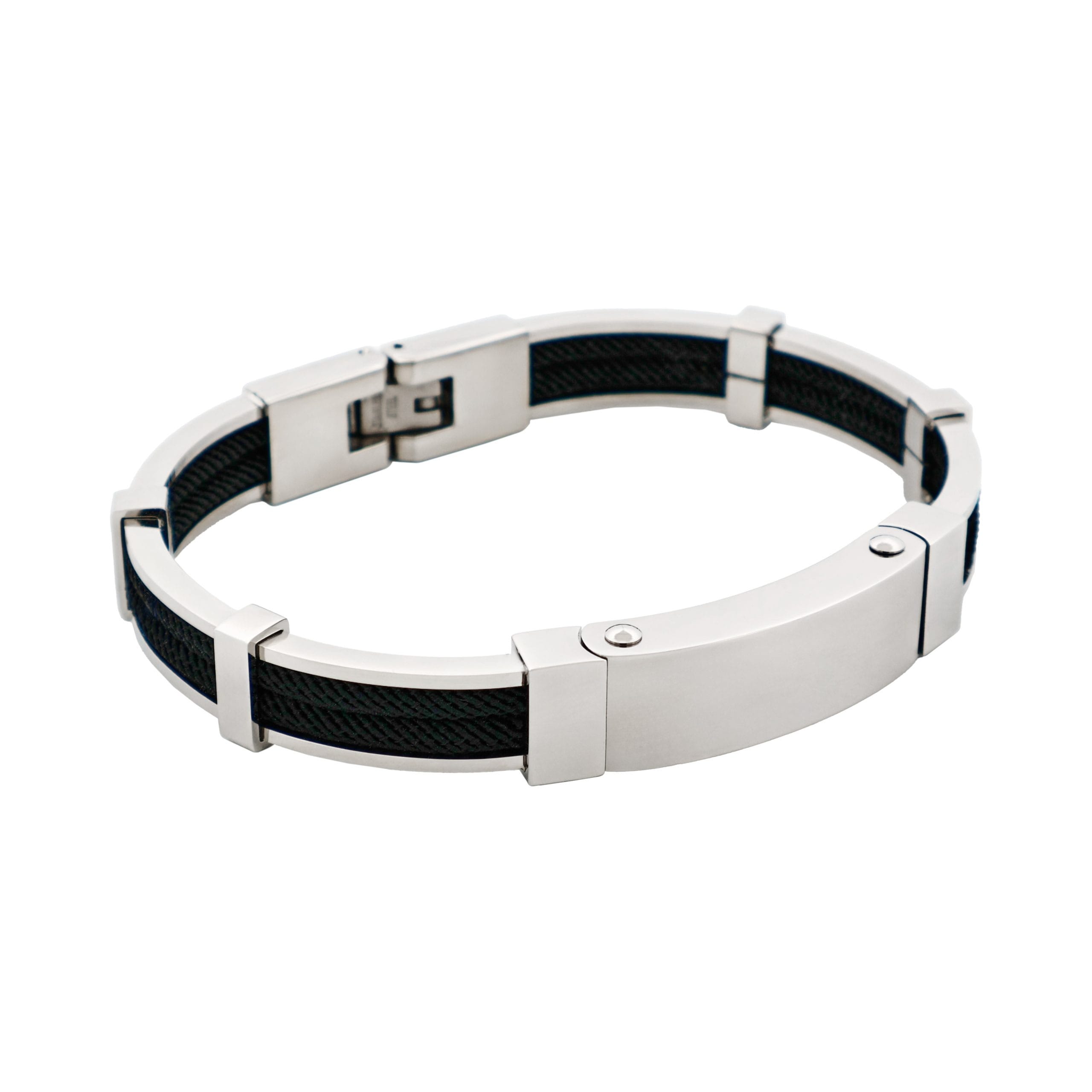 Bracelet in Polished Stainless Steel & Double Rope, Black