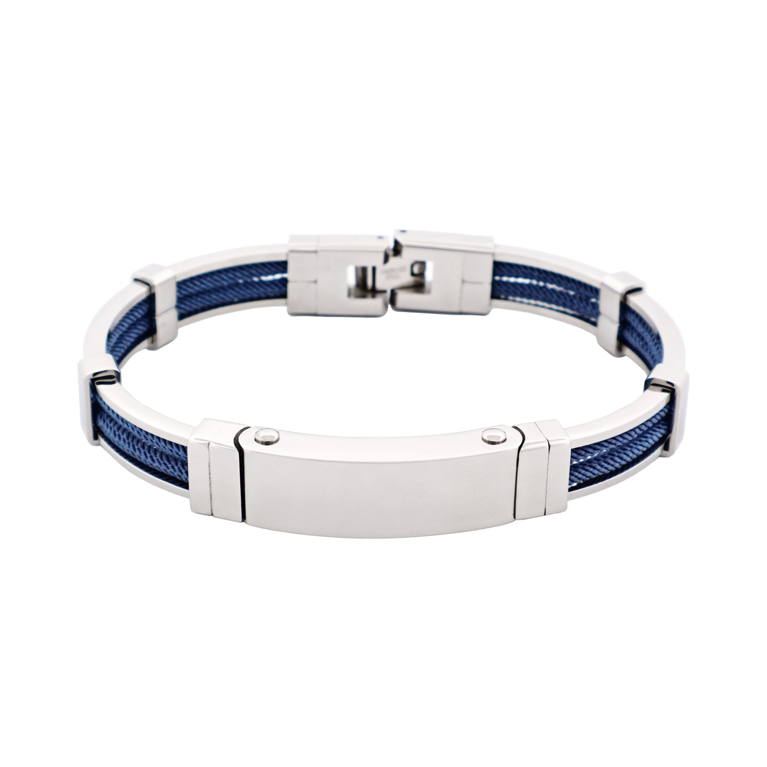 Bracelet in Polished Stainless Steel & Double Rope, Cool Blue