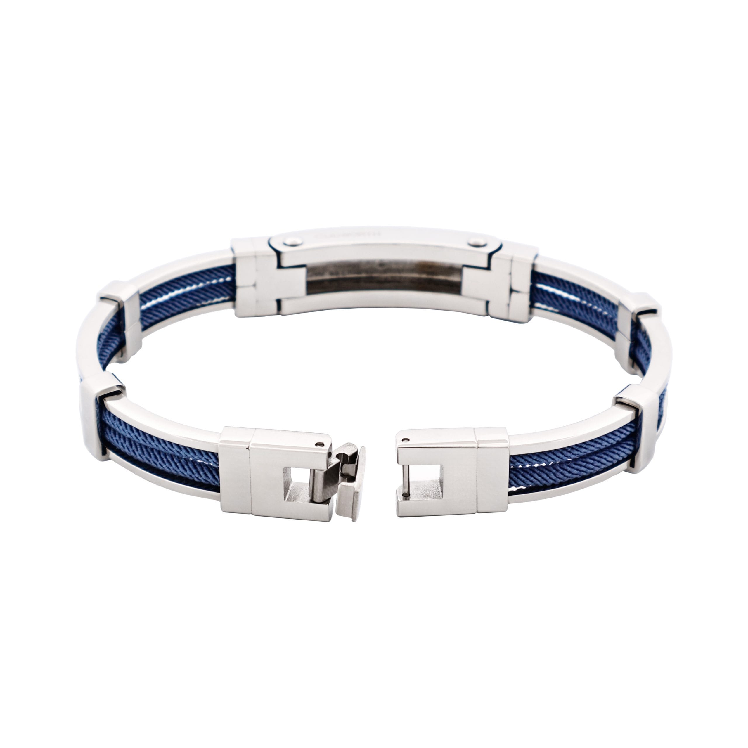 Bracelet in Polished Stainless Steel & Double Rope, Cool Blue