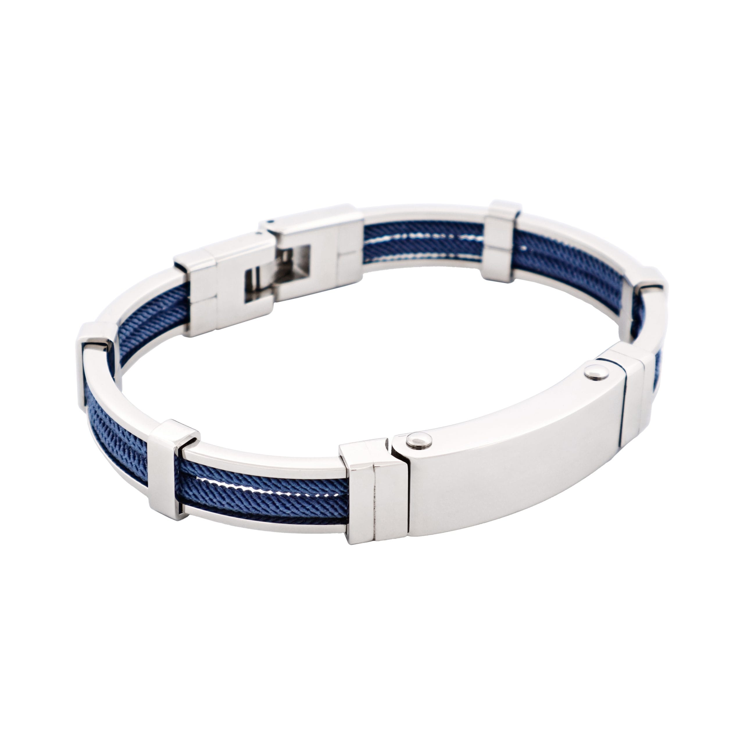 Bracelet in Polished Stainless Steel & Double Rope, Cool Blue
