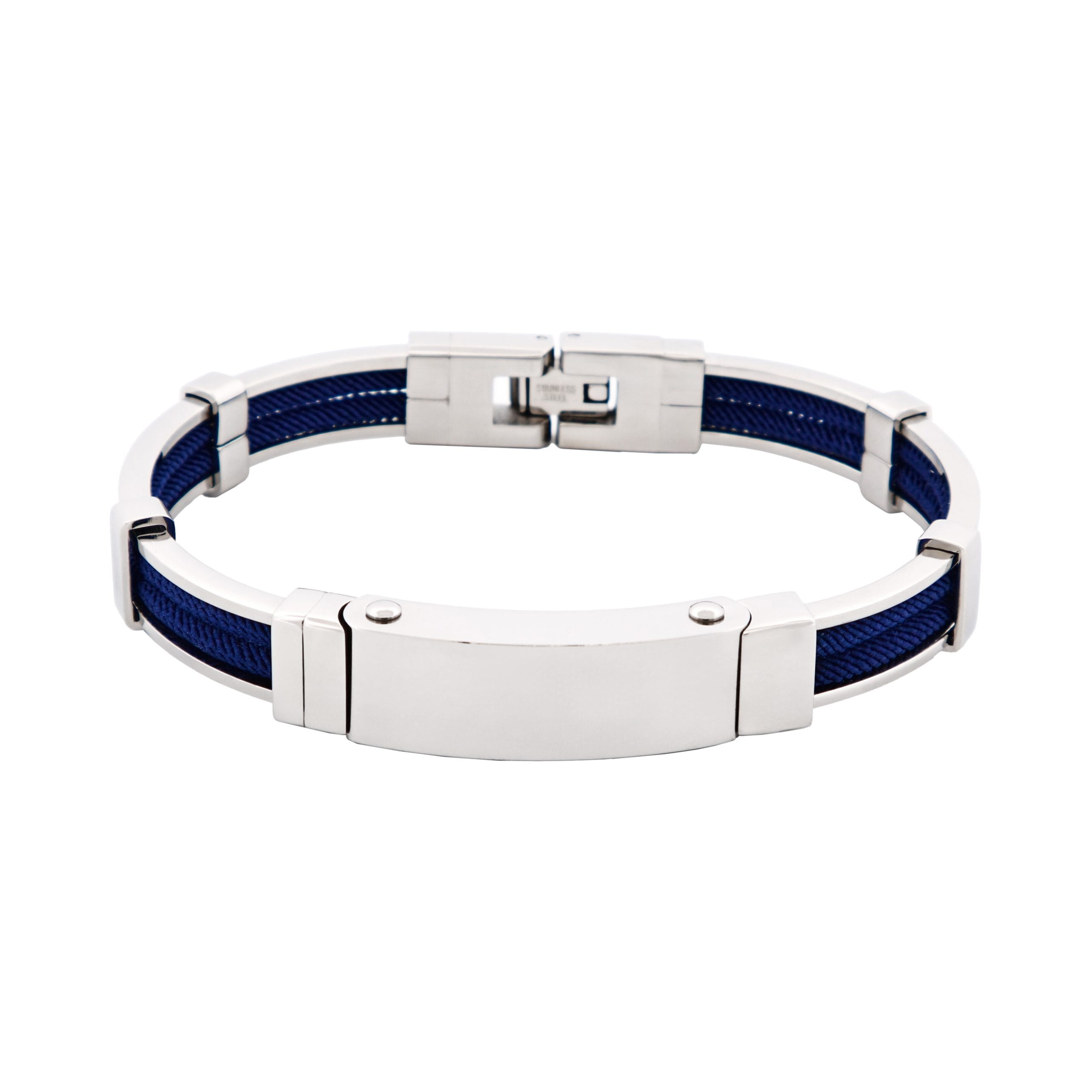 Bracelet in Polished Stainless Steel & Double Rope, Navy
