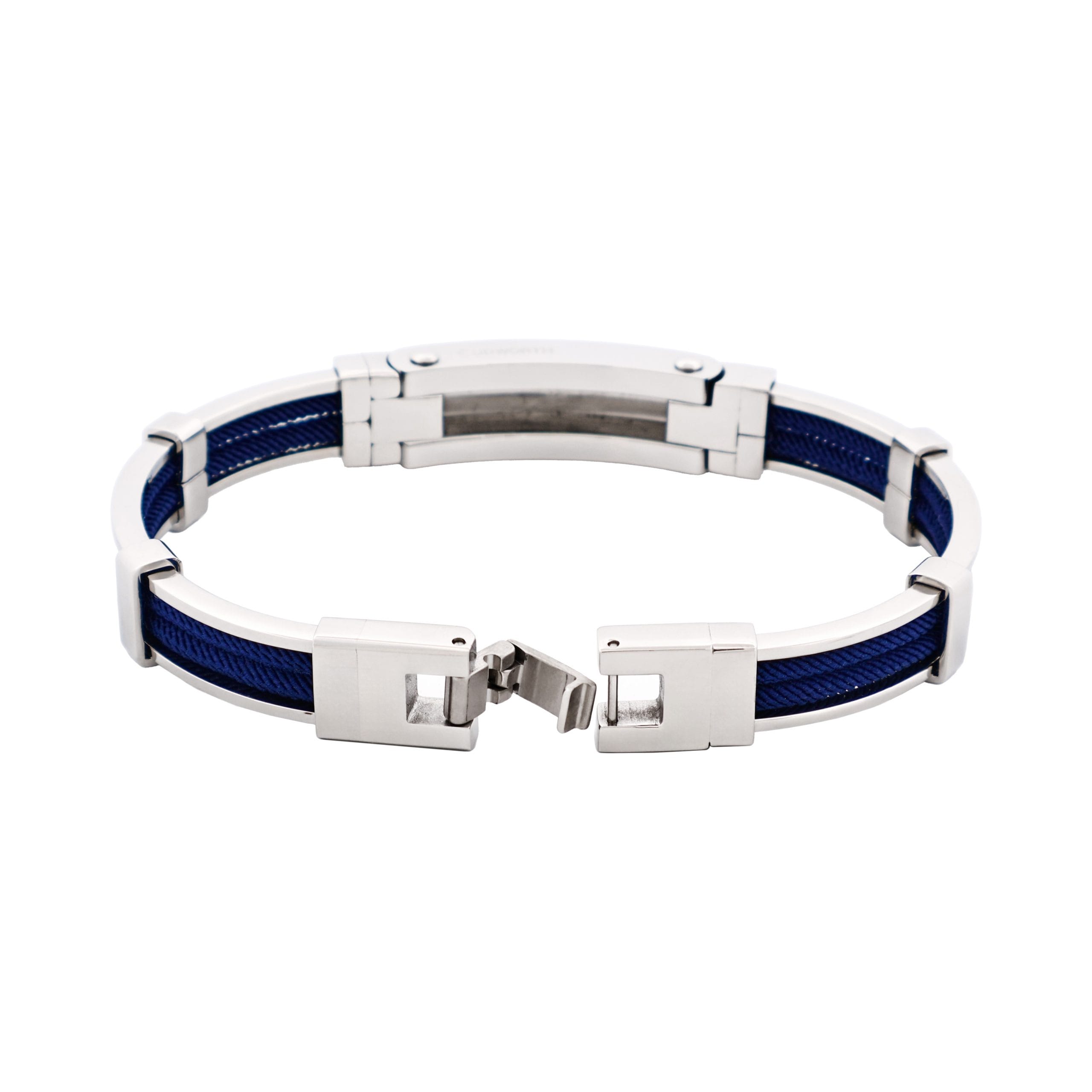 Bracelet in Polished Stainless Steel & Double Rope, Navy