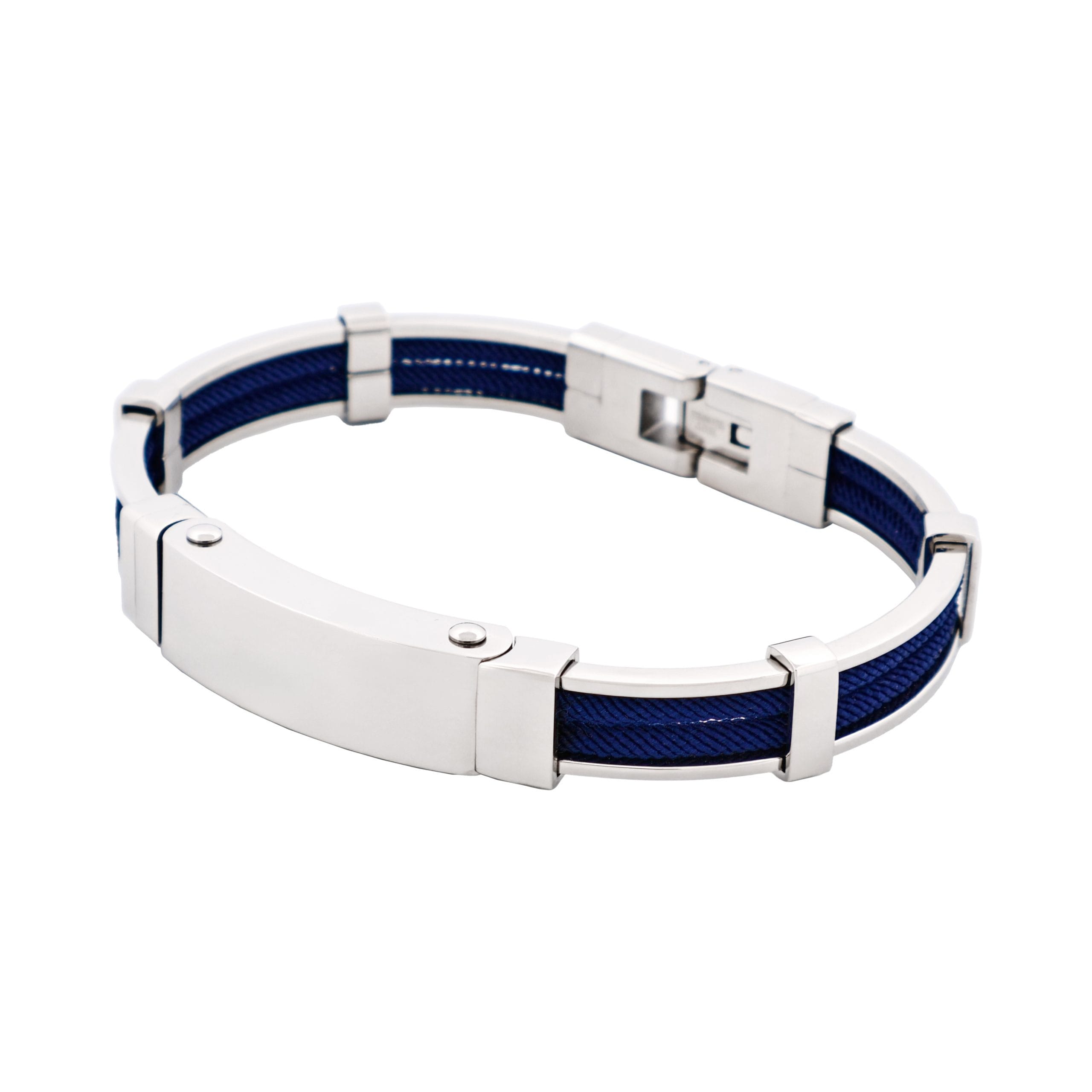 Bracelet in Polished Stainless Steel & Double Rope, Navy