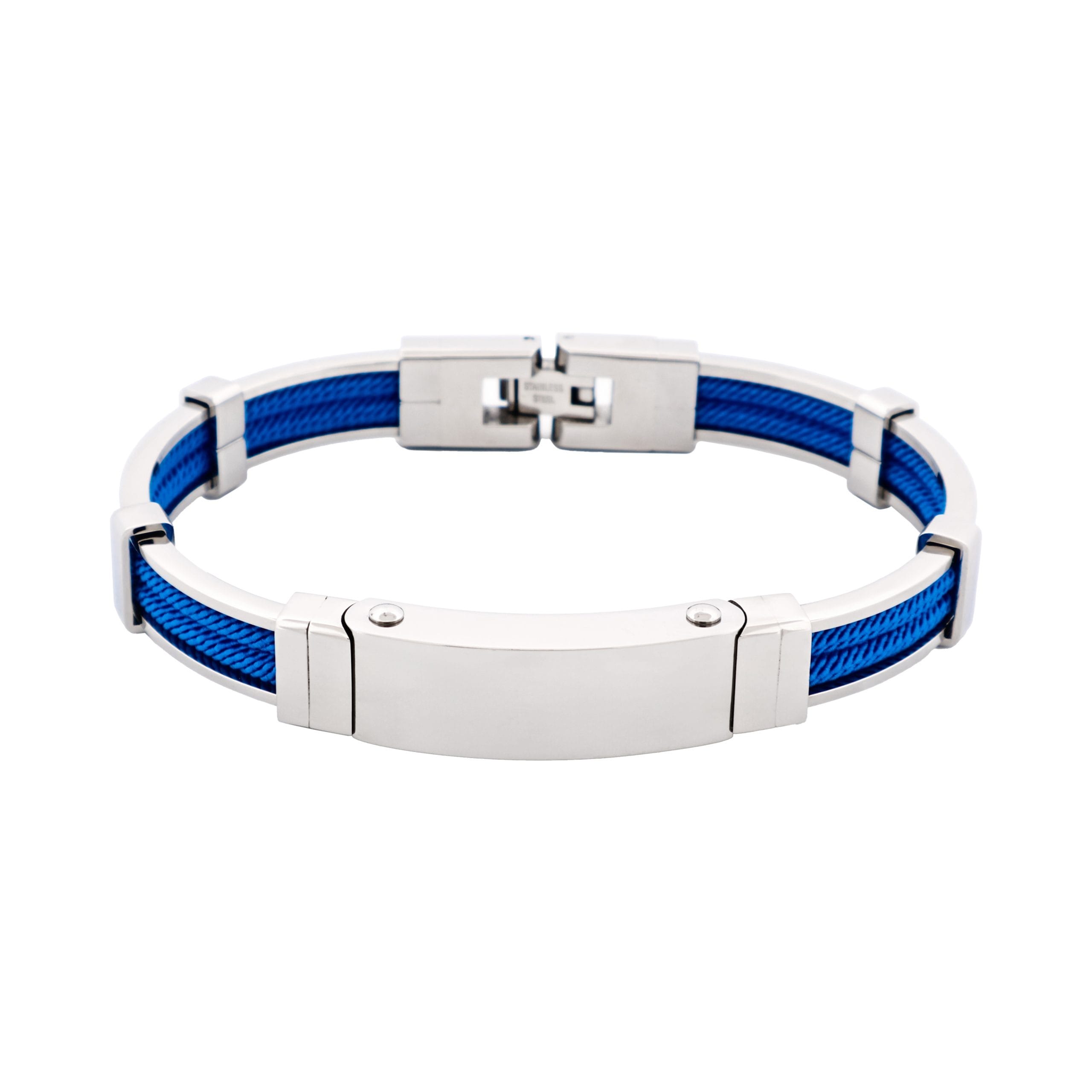 Bracelet in Polished Stainless Steel & Double Rope, Royal Blue