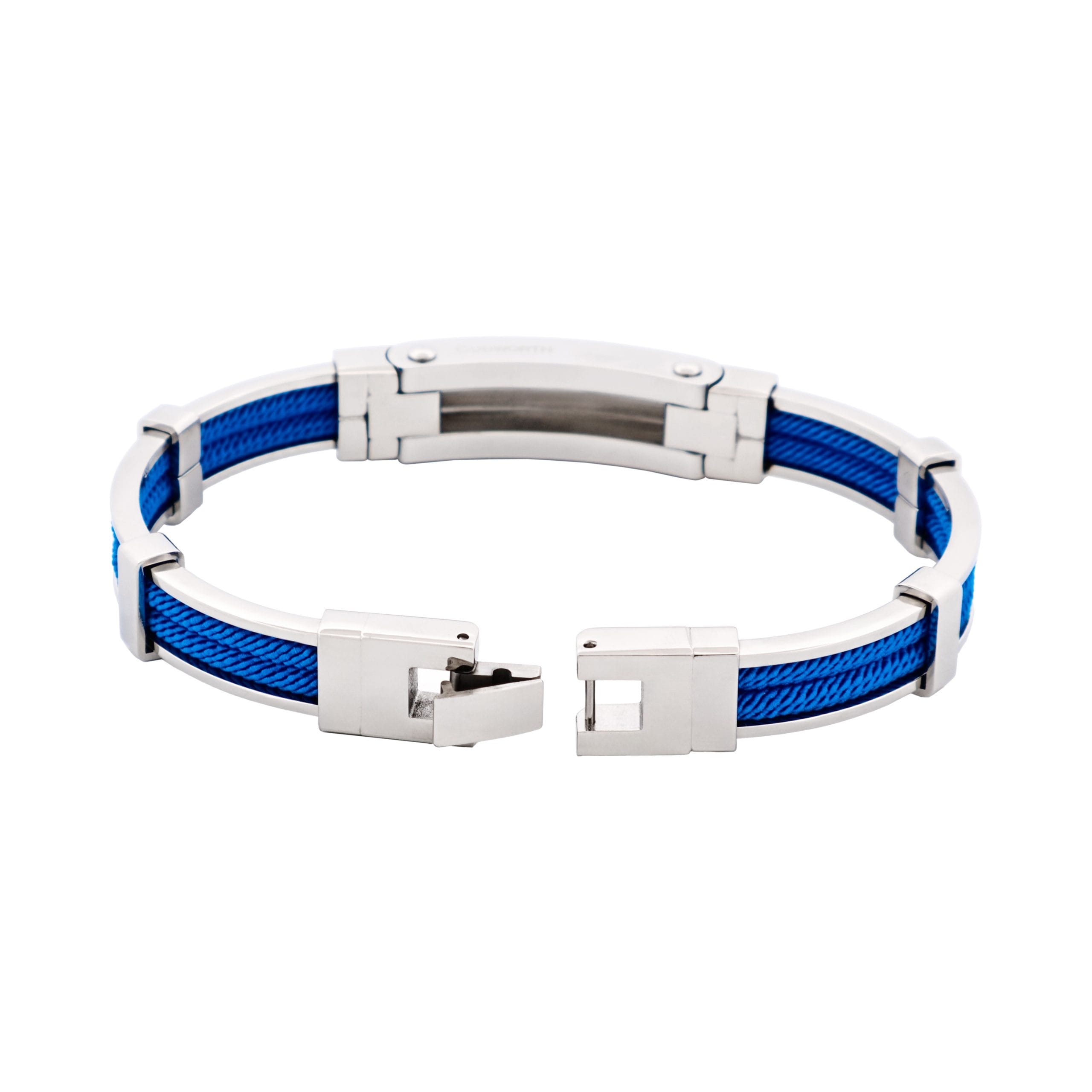Bracelet in Polished Stainless Steel & Double Rope, Royal Blue