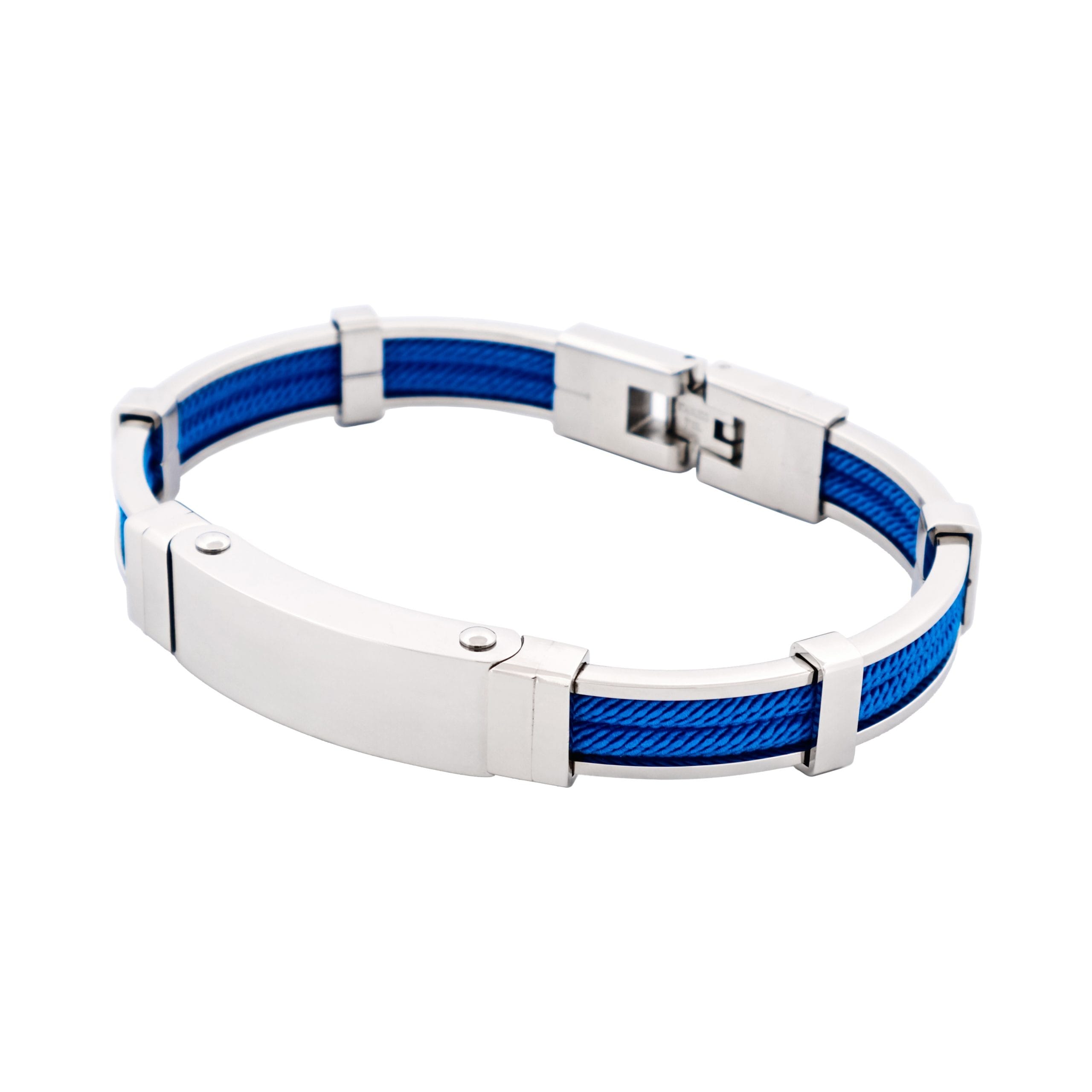 Bracelet in Polished Stainless Steel & Double Rope, Royal Blue