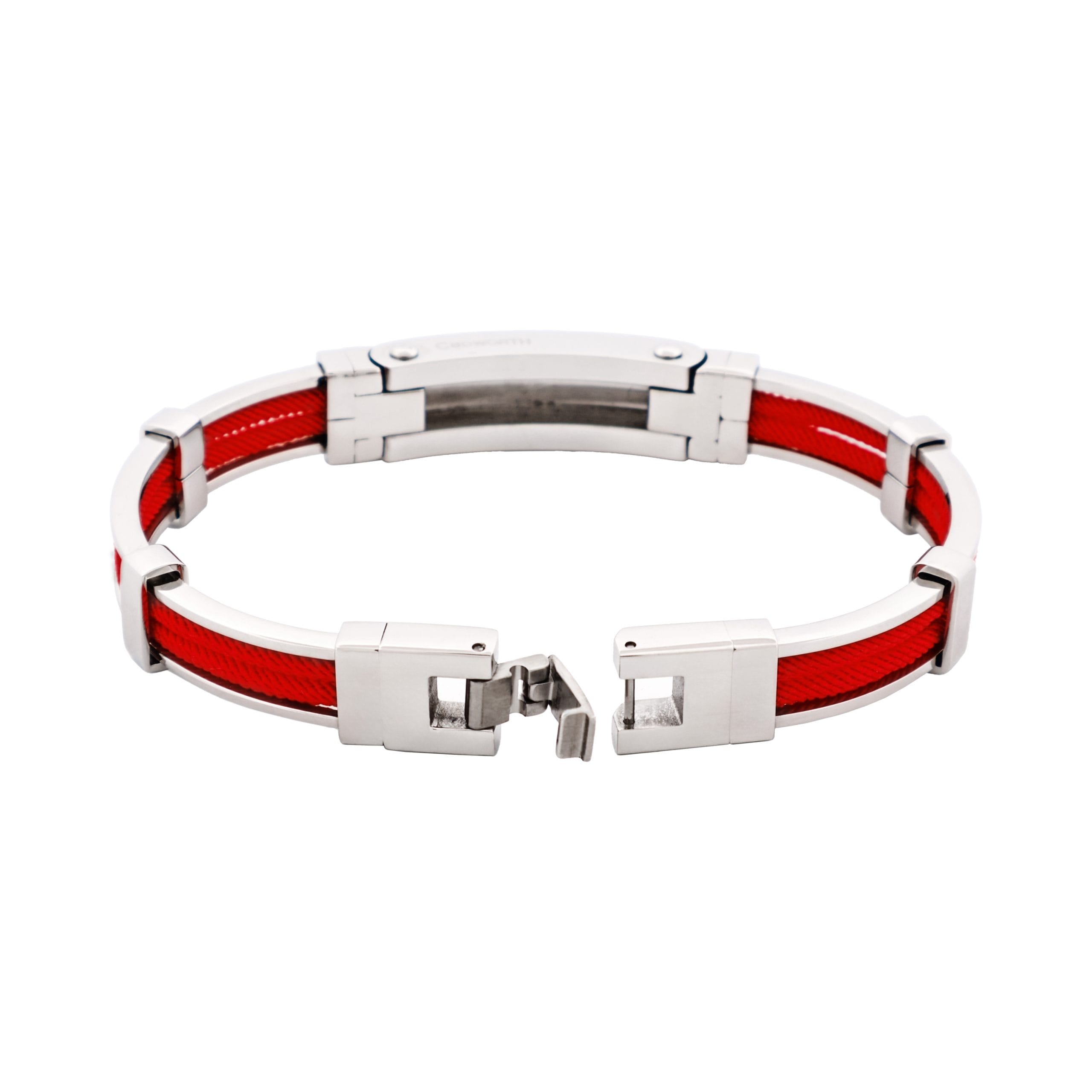 Bracelet in Polished Stainless Steel & Double Rope, Scarlet