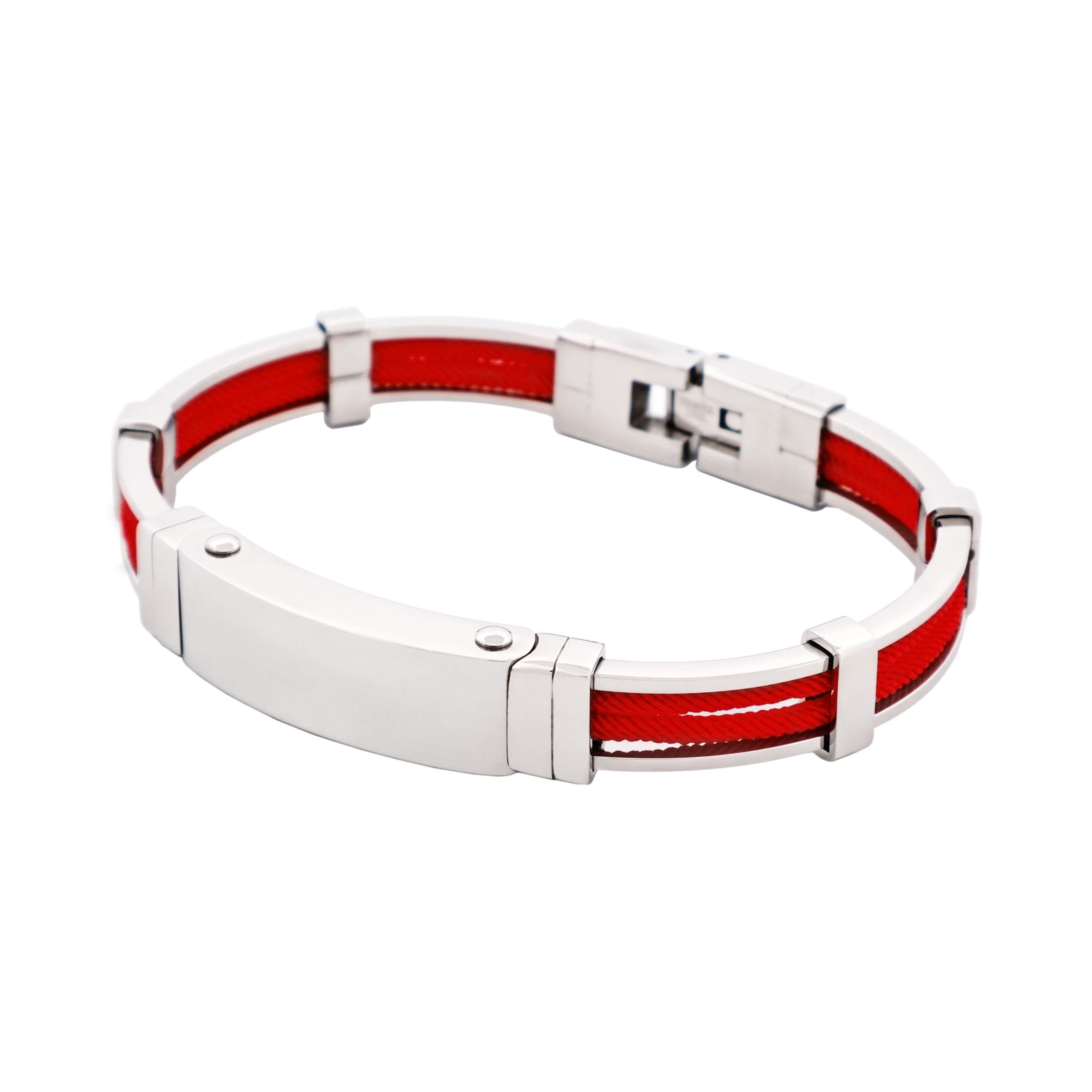 Bracelet in Polished Stainless Steel & Double Rope, Scarlet