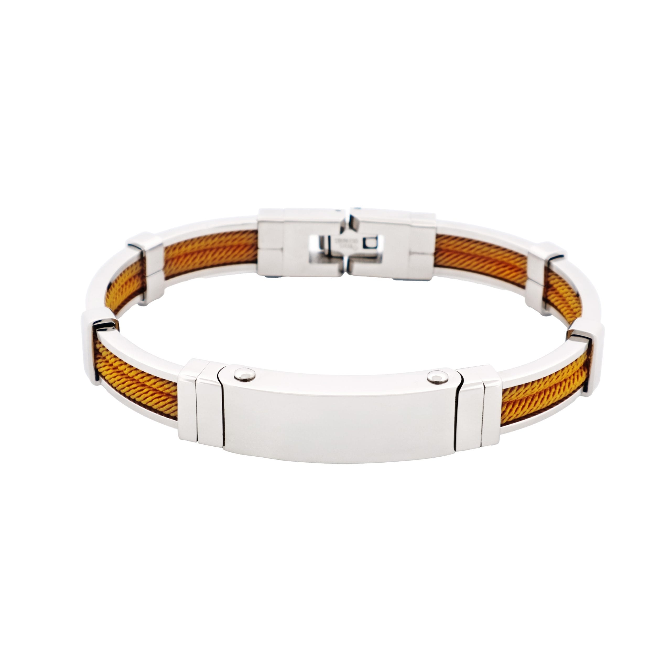 Bracelet in Polished Stainless Steel & Double Rope, Yellow Ochre